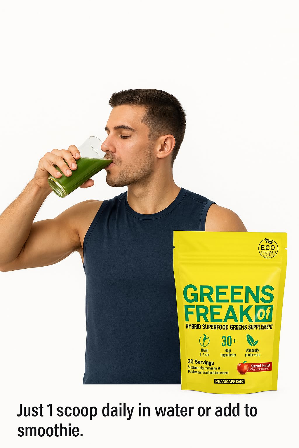 Pharmafreak Greens Freak Spirulina Powder 266g lifestyle scene