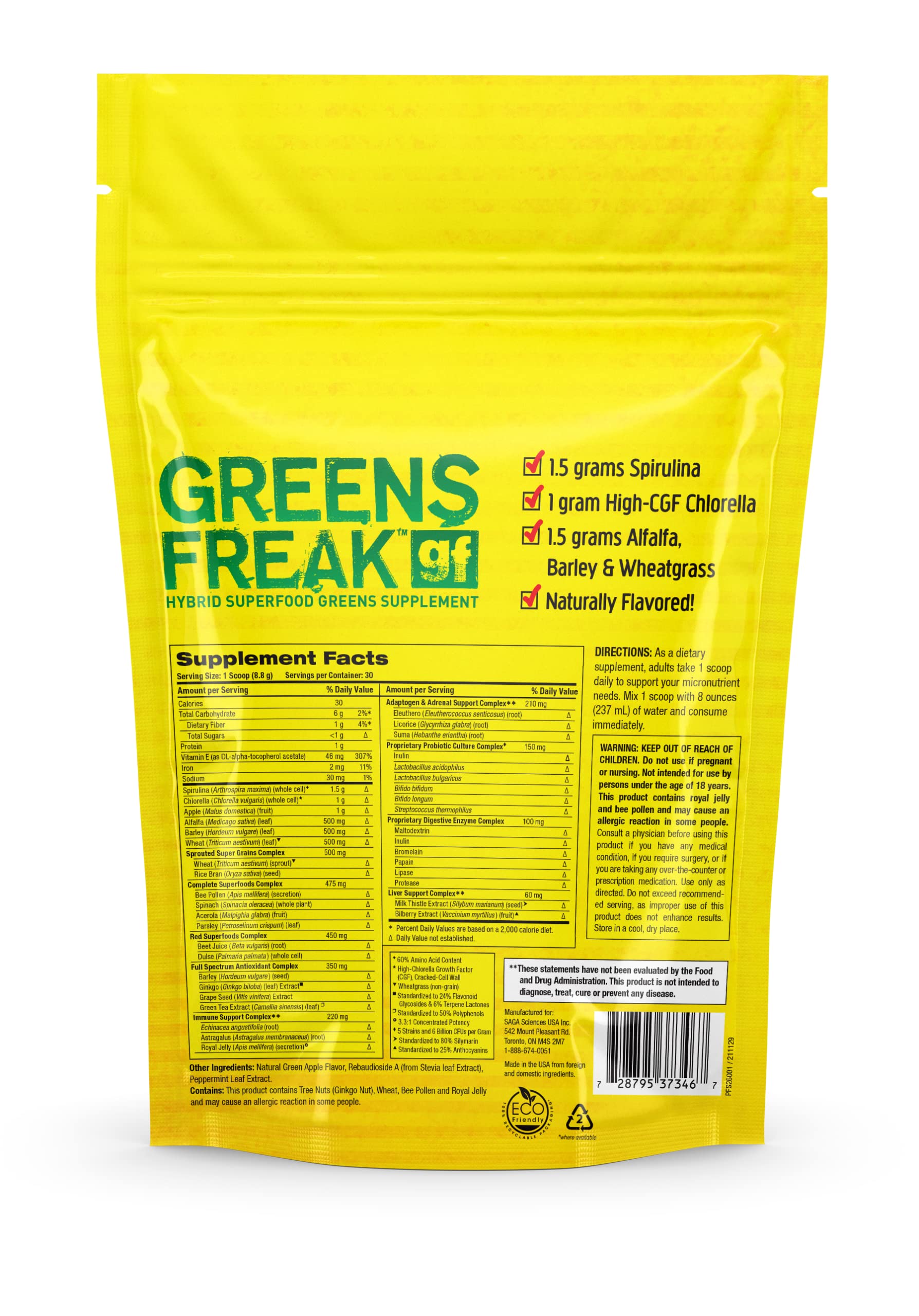 Pharmafreak Greens Freak Spirulina Powder 266g nutritional information