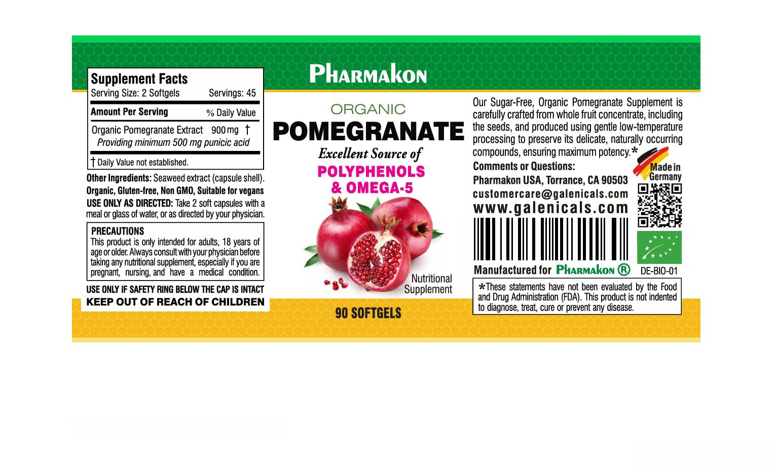 PHARMAKON Organic Pomegranate Extract Softgels packaging