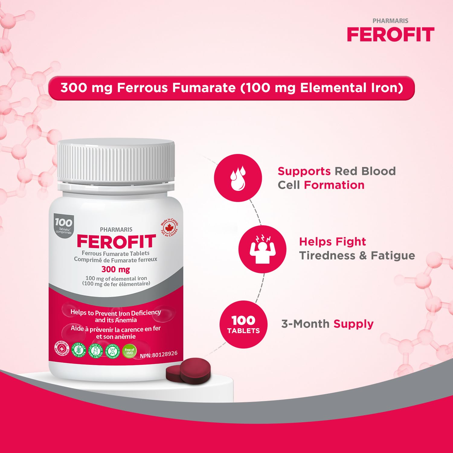 Pharmaris Iron Supplements bottle with label