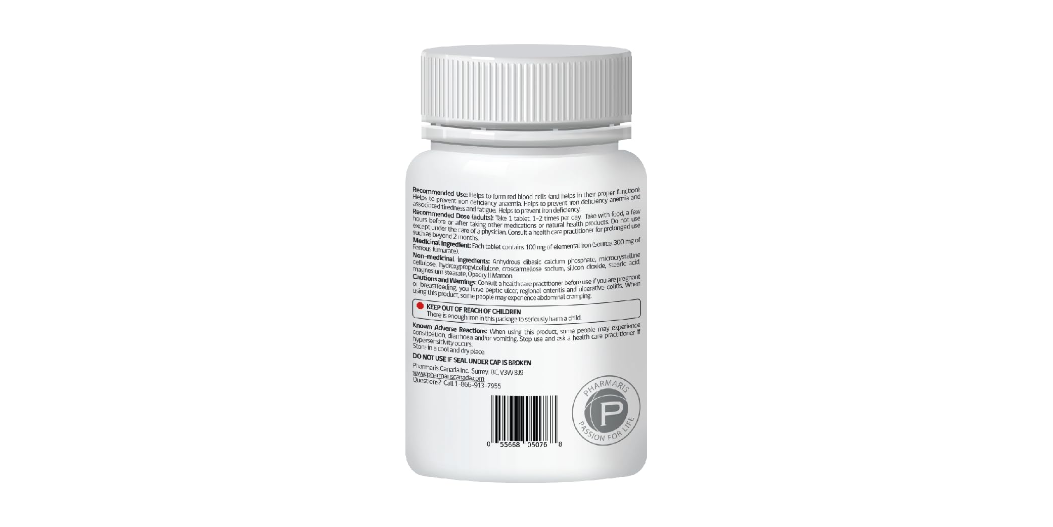 Pharmaris Iron Supplements tablets on a wooden table
