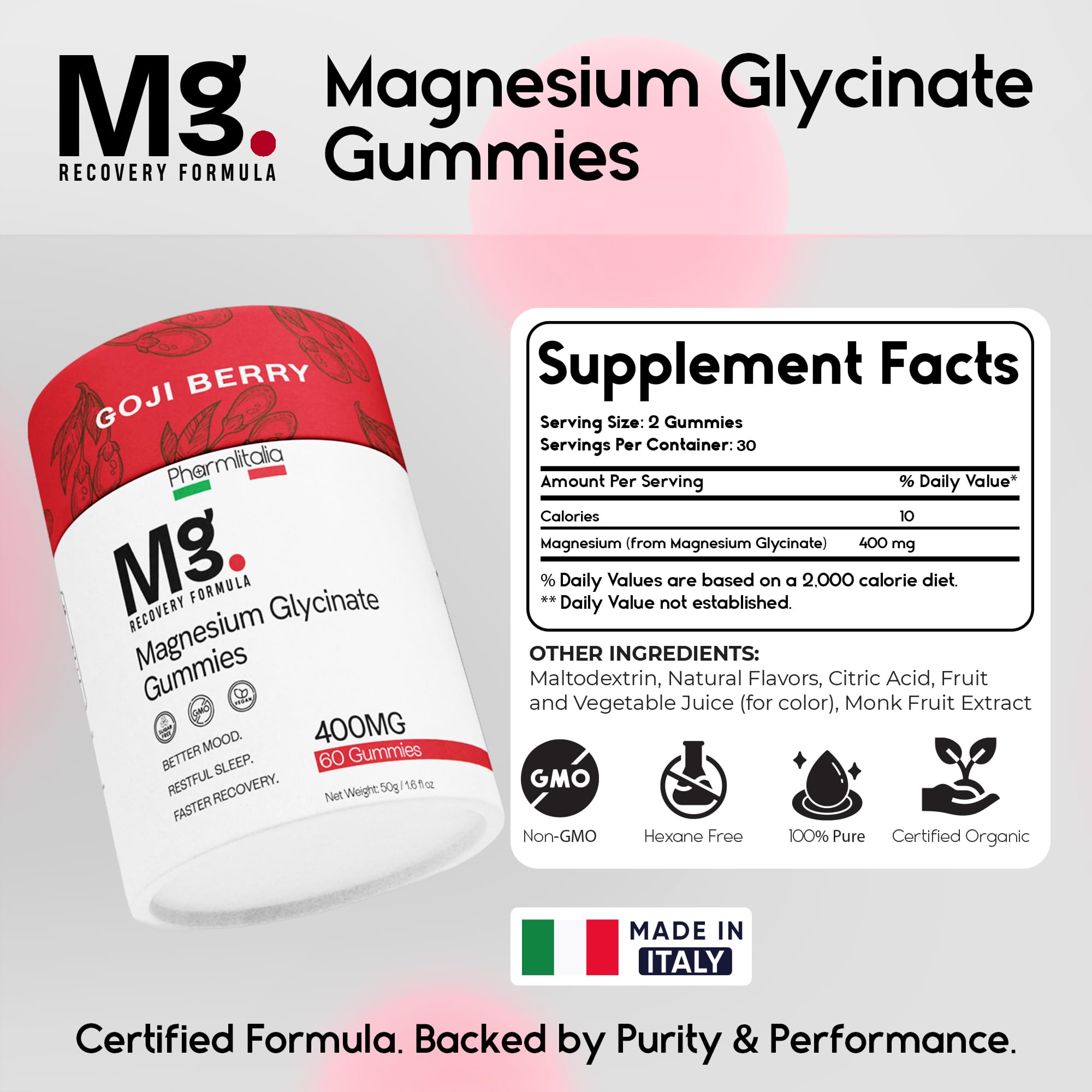 Pharmlitalia Magnesium Glycinate Gummies 400mg gummies in a bowl