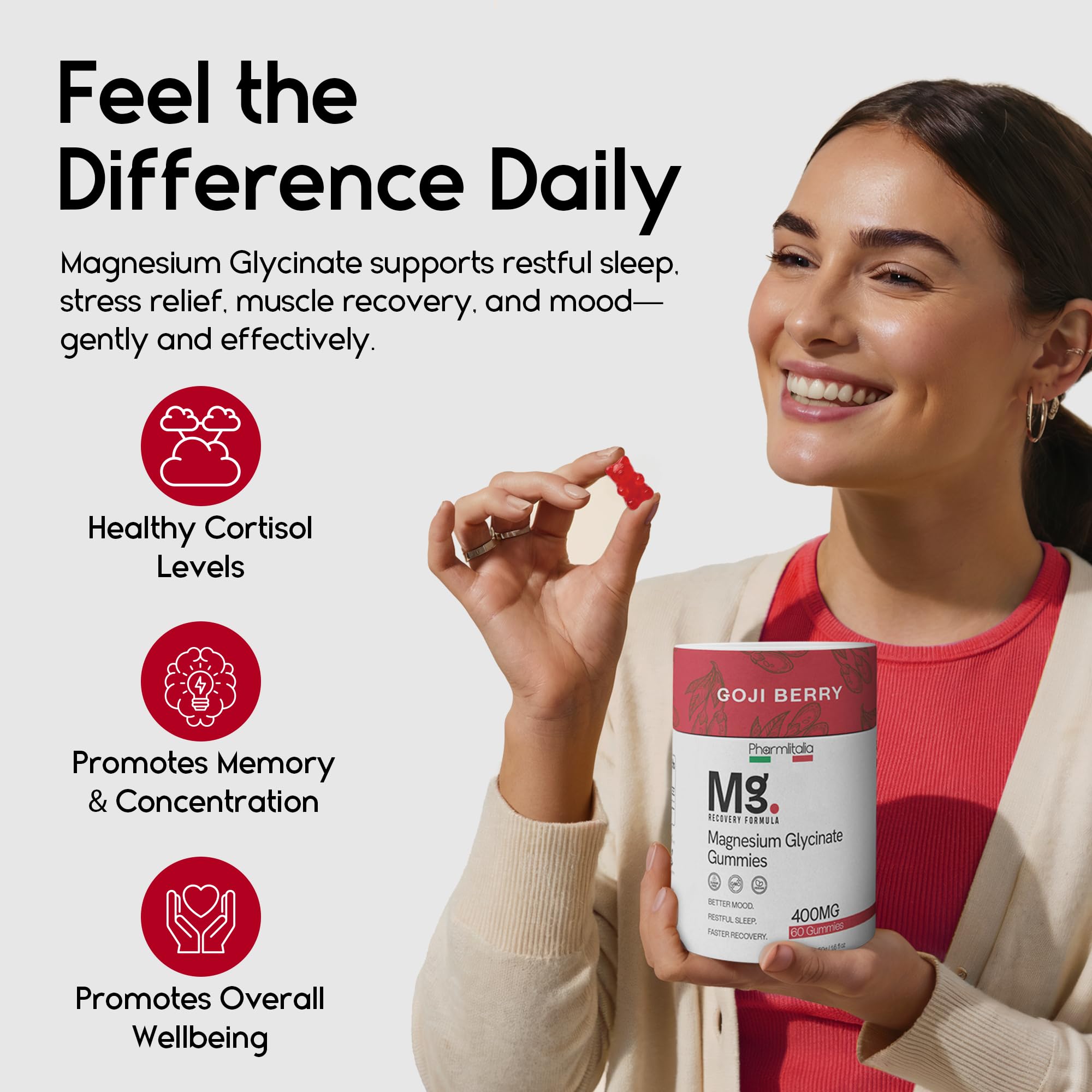 Pharmlitalia Magnesium Glycinate Gummies 400mg with a measuring spoon