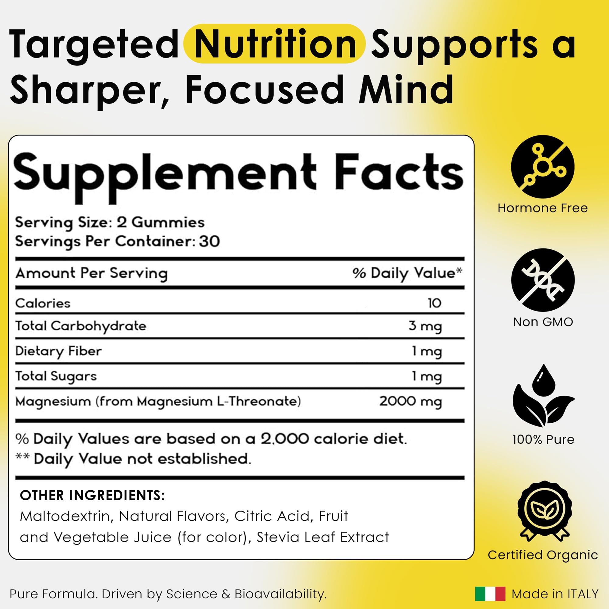 Pharmlitalia Magnesium L-Threonate Gummies packaging with nutritional information
