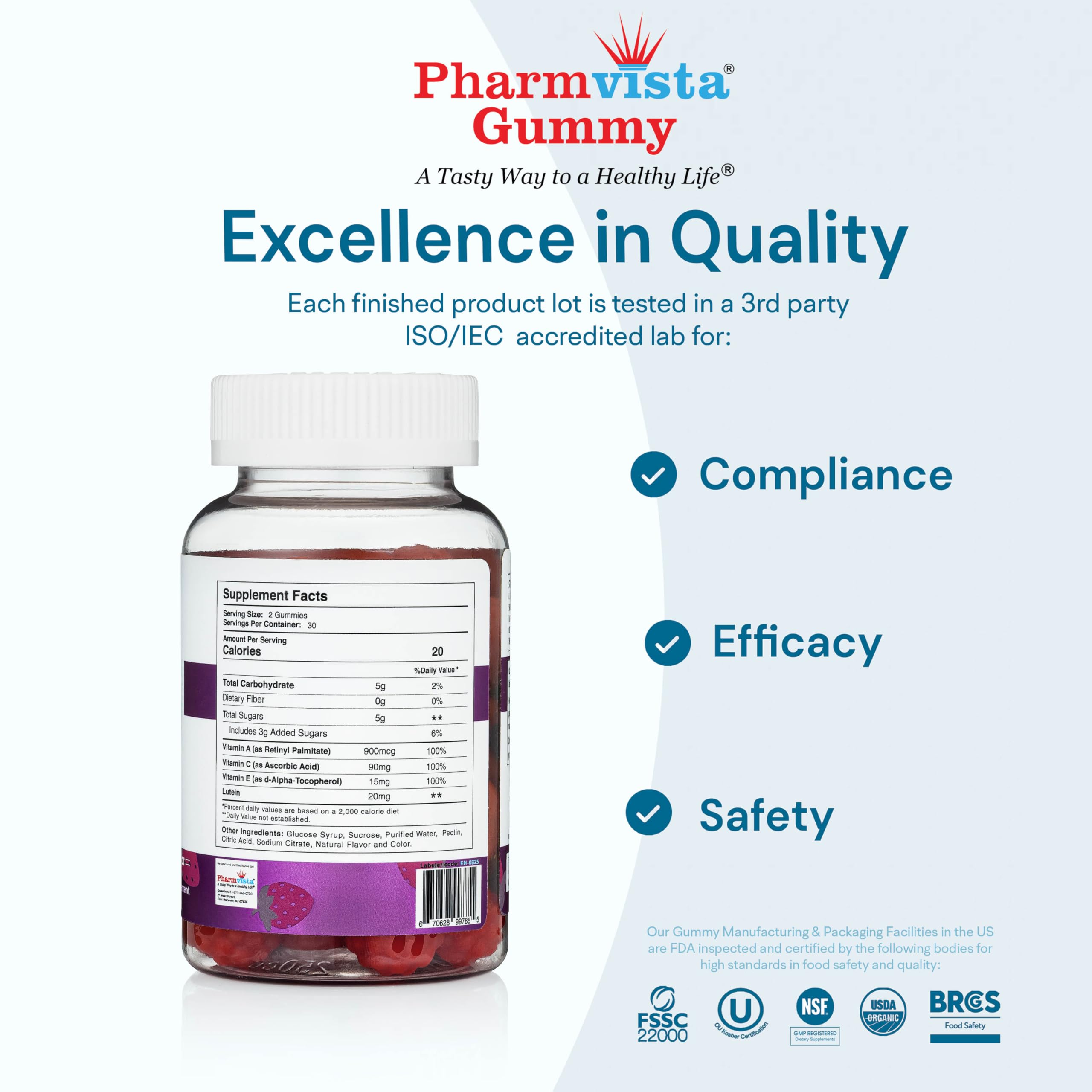 Pharmvista Eye Health Gummies in a bowl