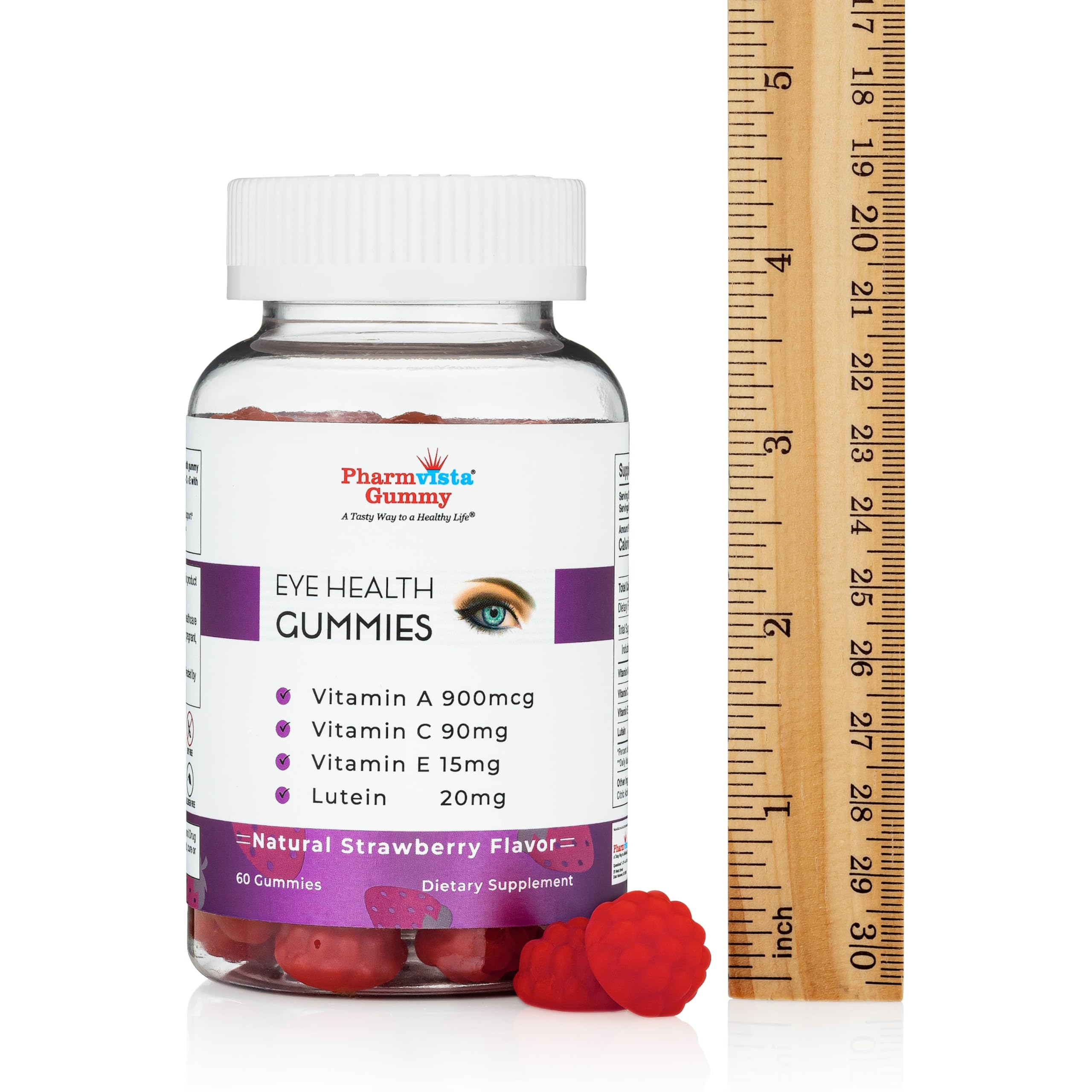 Pharmvista Eye Health Gummies strawberry flavour gummy close-up