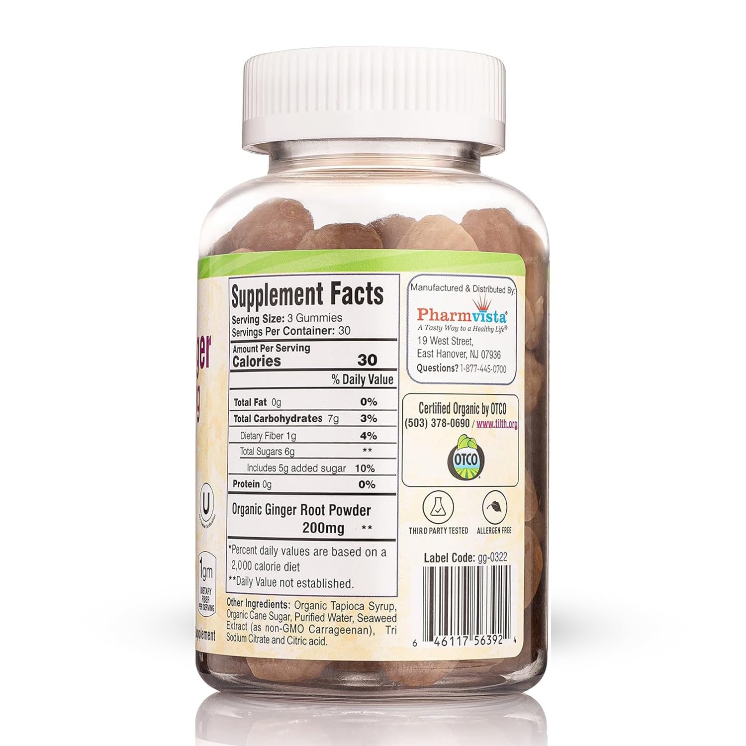 Pharmvista Organic Ginger Gummies 136g packaging
