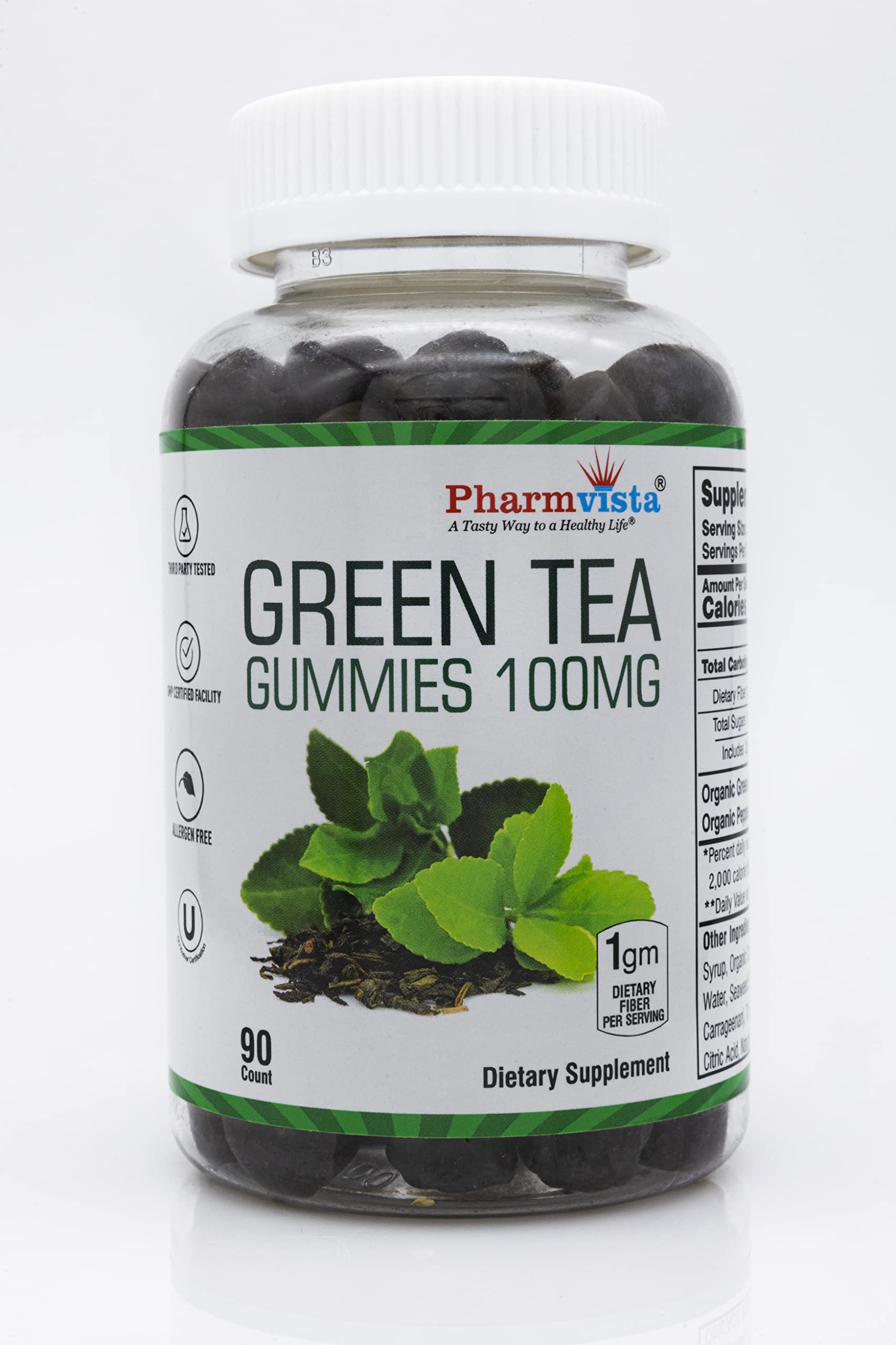 Pharmvista Organic Green Tea Gummies front view with packaging