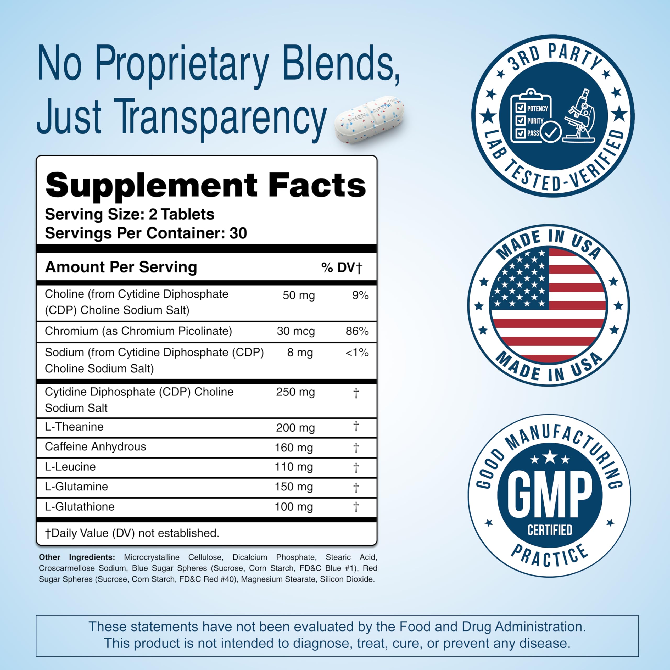 PhenAprin TX7 L-Leucine Supplement back view with ingredient list