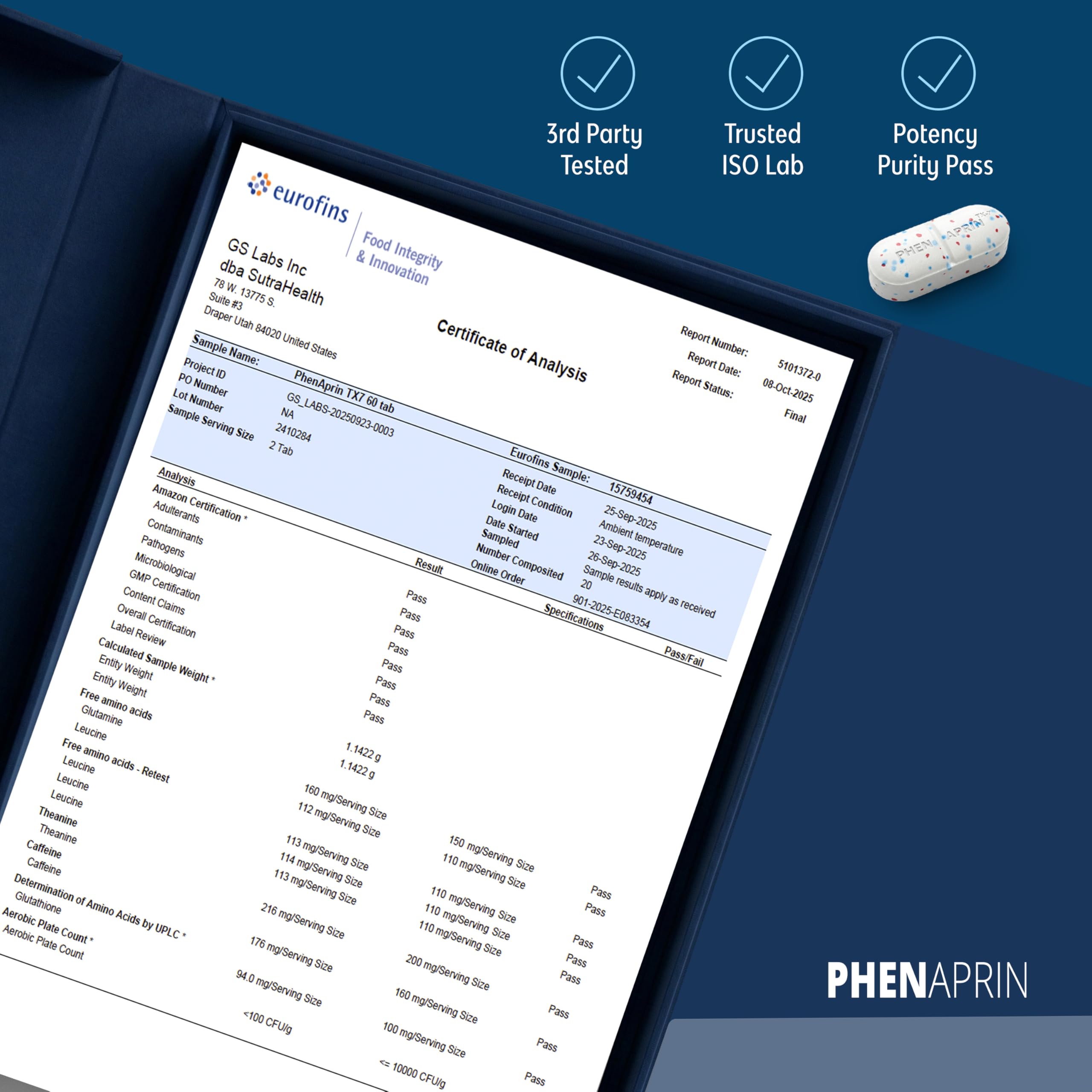 PhenAprin TX7 L-Leucine Supplement close-up of tablets