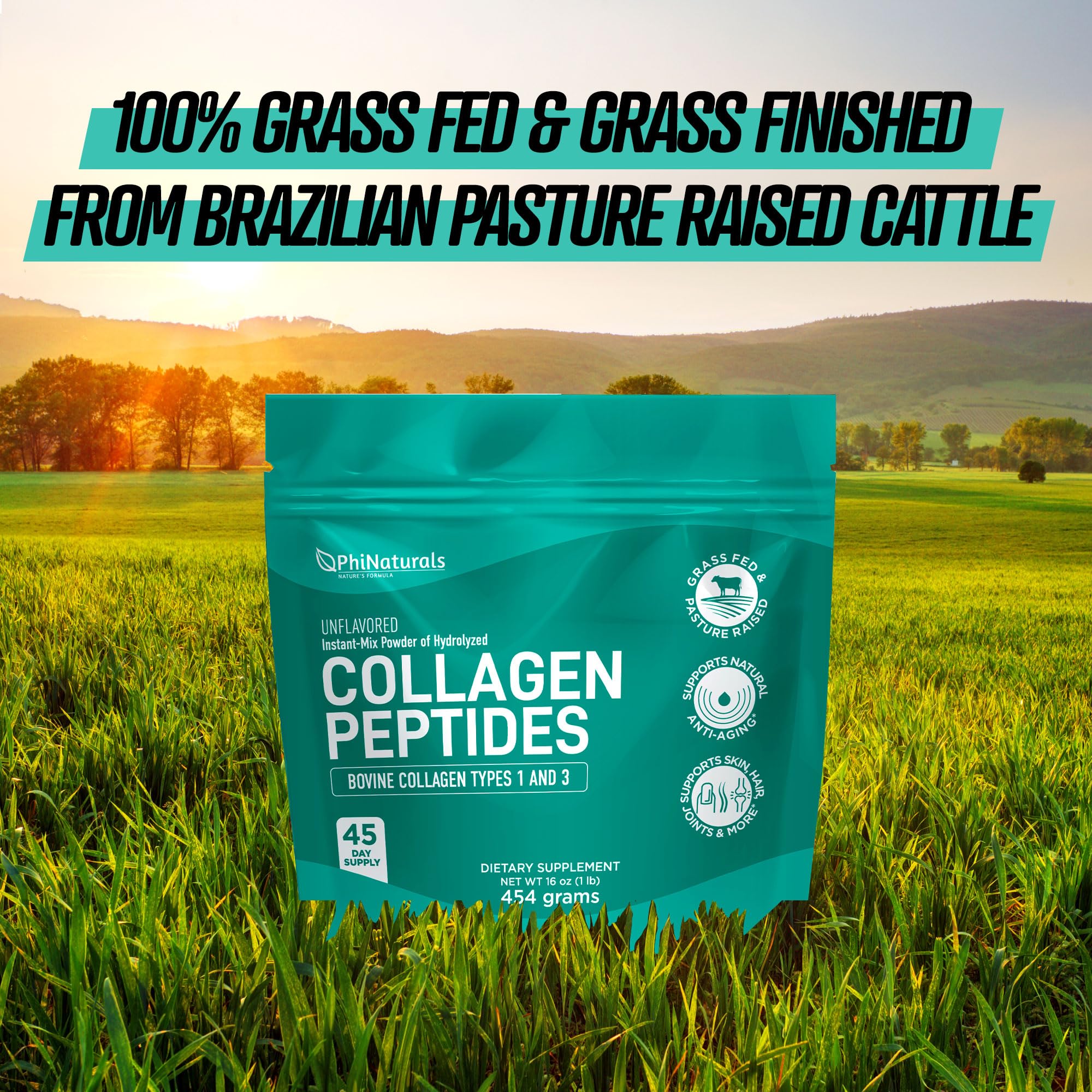 PhiNaturals Collagen Peptides Powder with a measuring spoon
