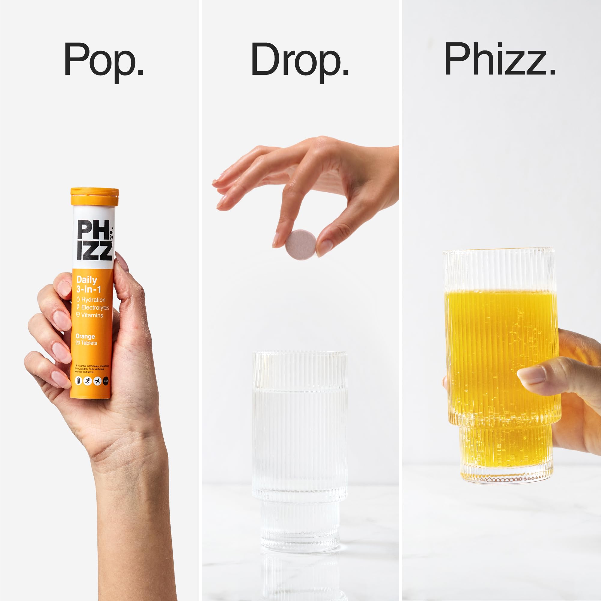 Phizz tablet close-up with orange flavour