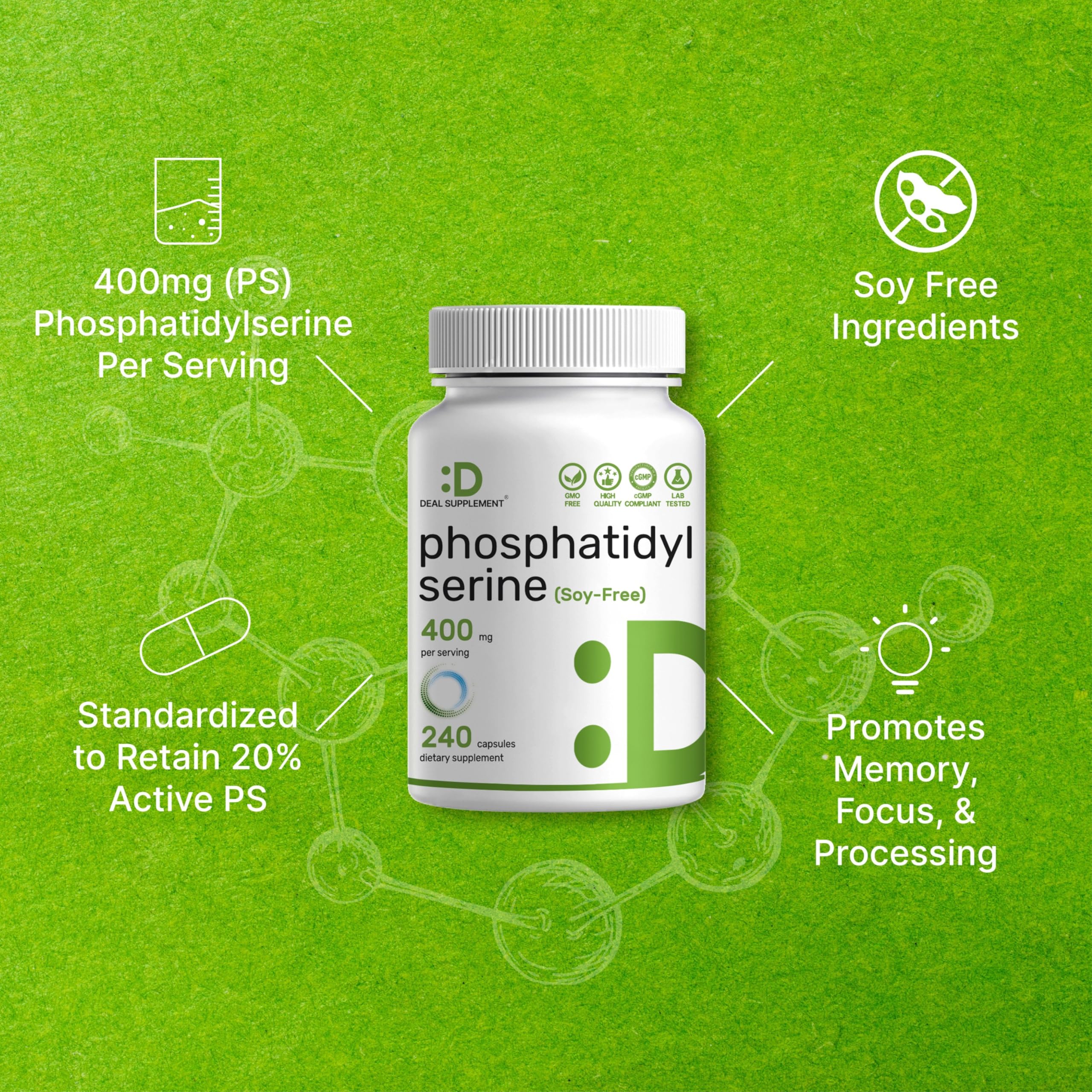 Phosphatidylserine Capsules 400mg with a measuring spoon