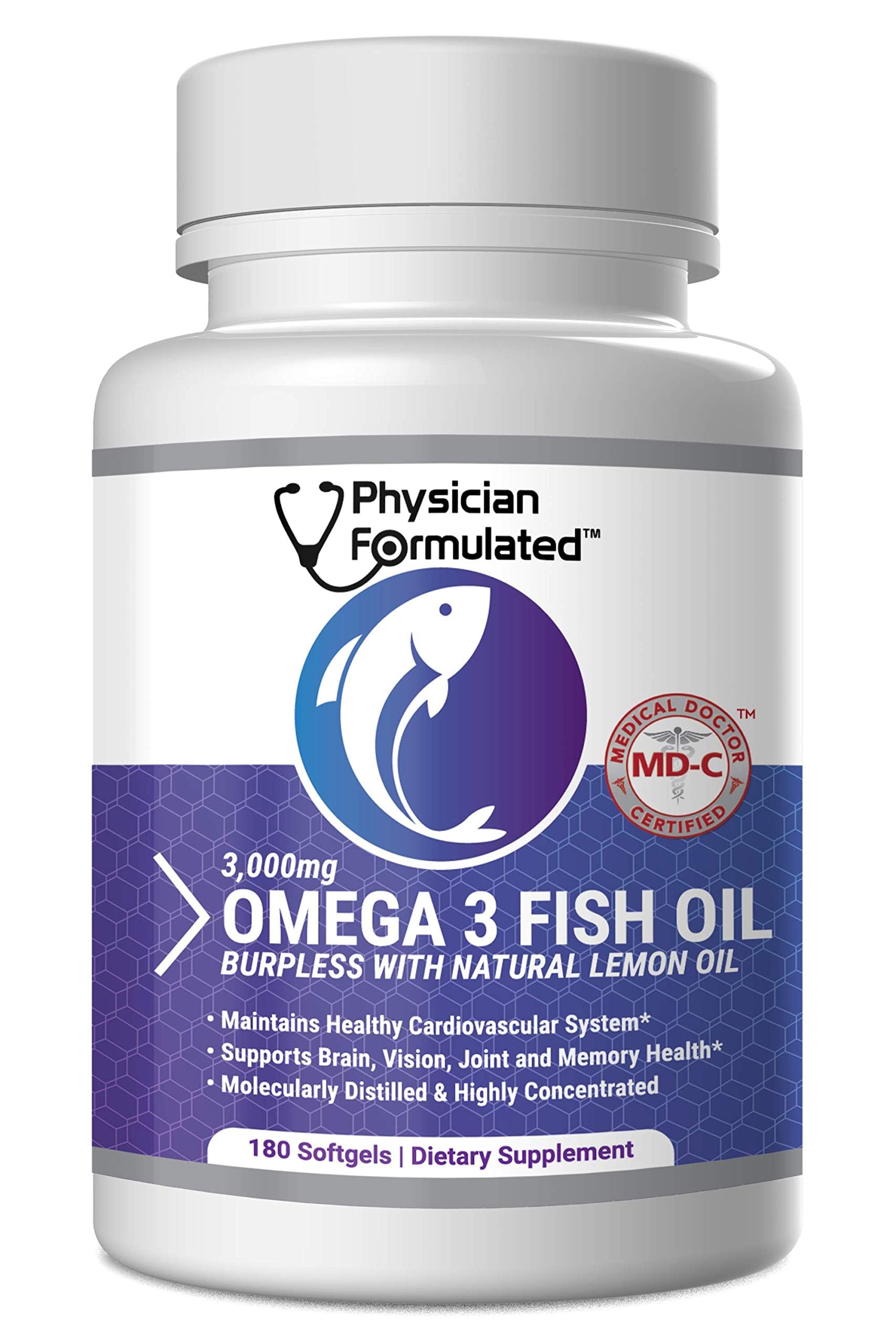 Physician Formulated Omega-3 Fish Oil Capsules 2000mg front view