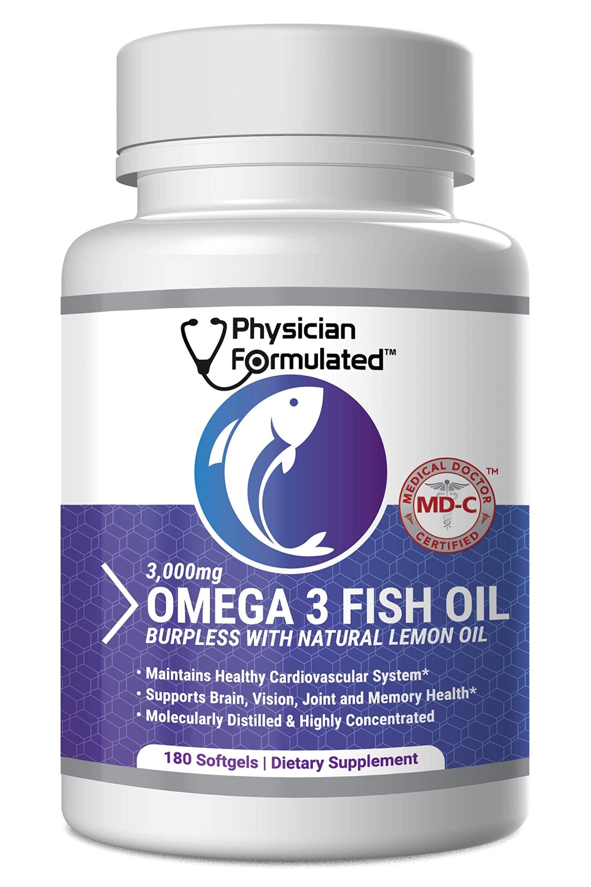 Physician Formulated Omega-3 Fish Oil Capsules 2000mg front view