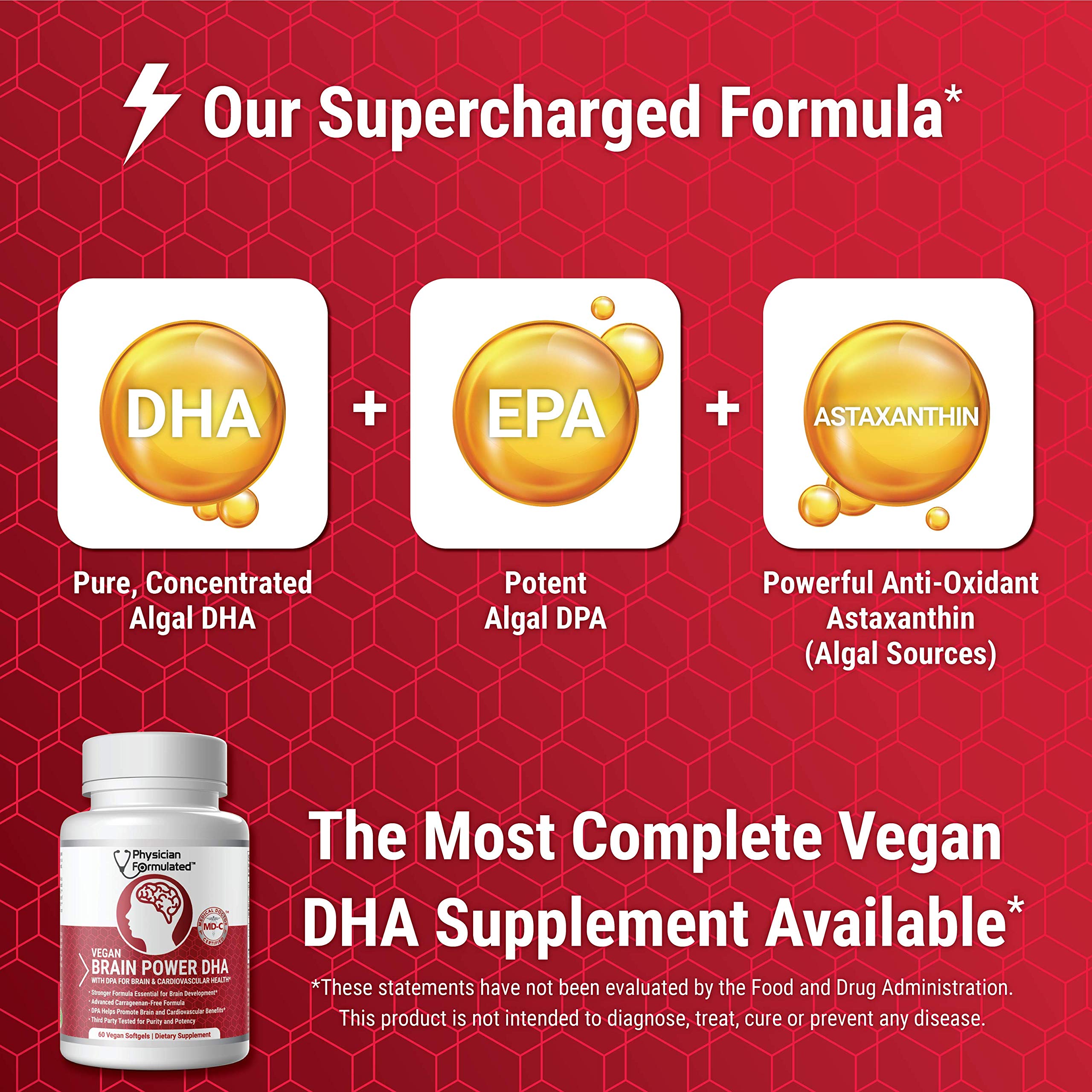 Physician Formulated Vegan Omega DHA/DPA Capsules on a wooden table