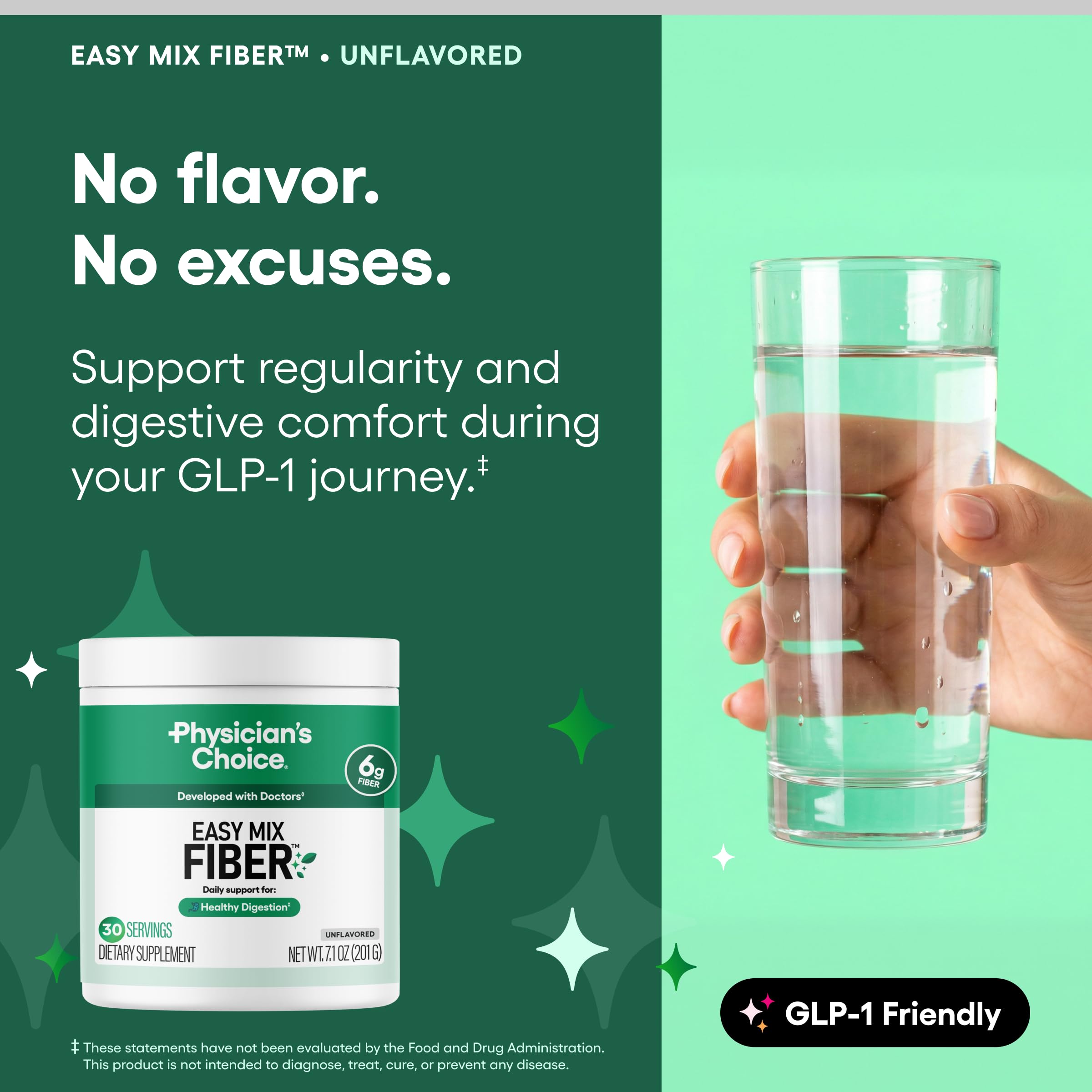Physician's CHOICE Easy Mix Fiber Powder lifestyle scene with ingredients