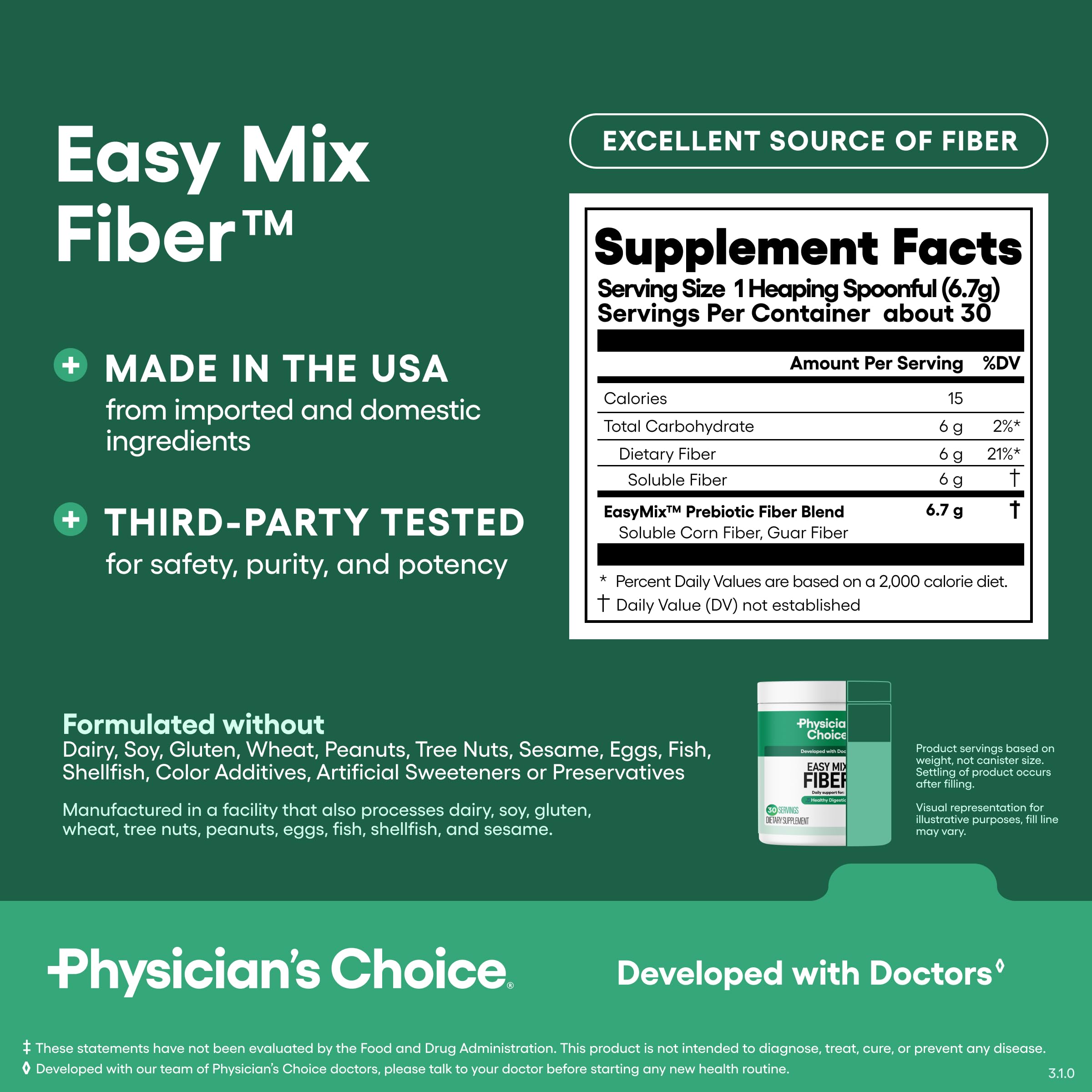 Physician's CHOICE Easy Mix Fiber Powder with measuring scoop