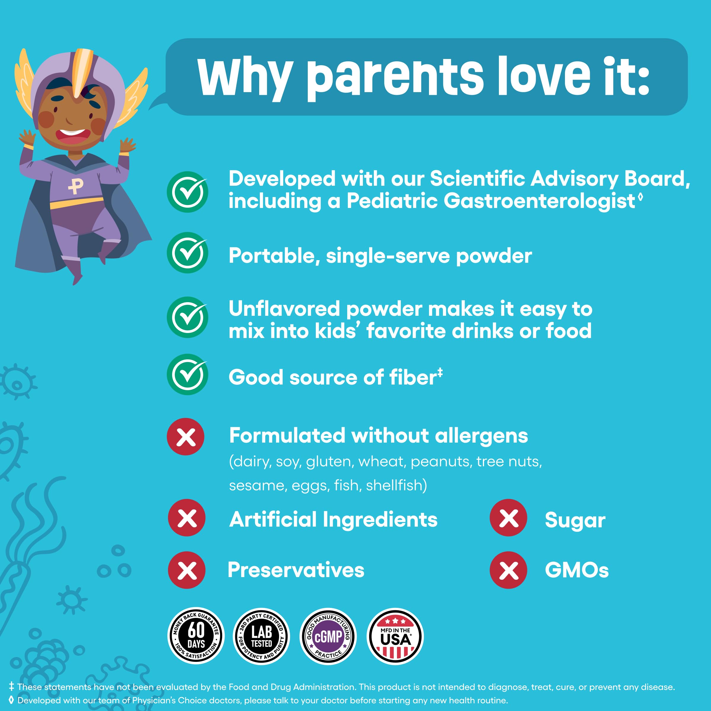 Physician's CHOICE Kids Prebiotic + Fibre Supplement mixed in a drink