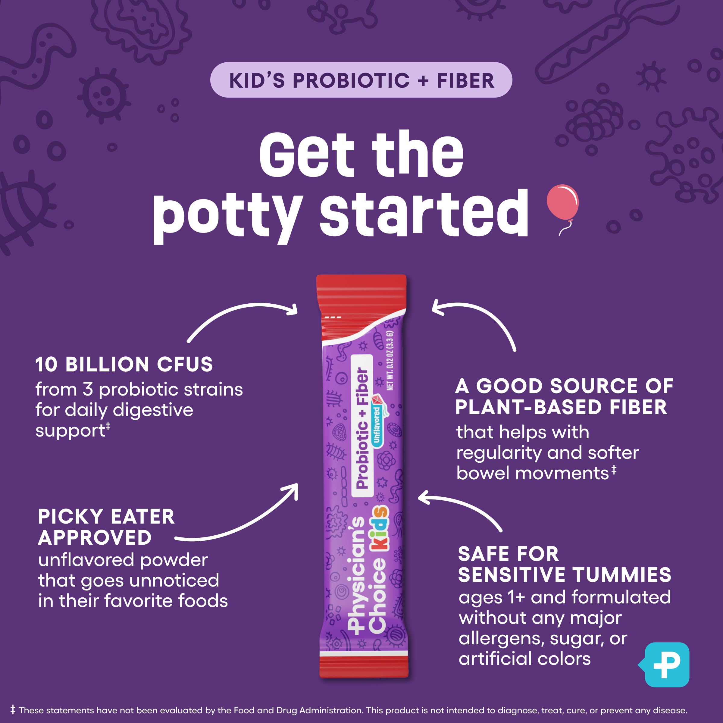 Physician's CHOICE Kids Prebiotic + Fibre Supplement stick pack open