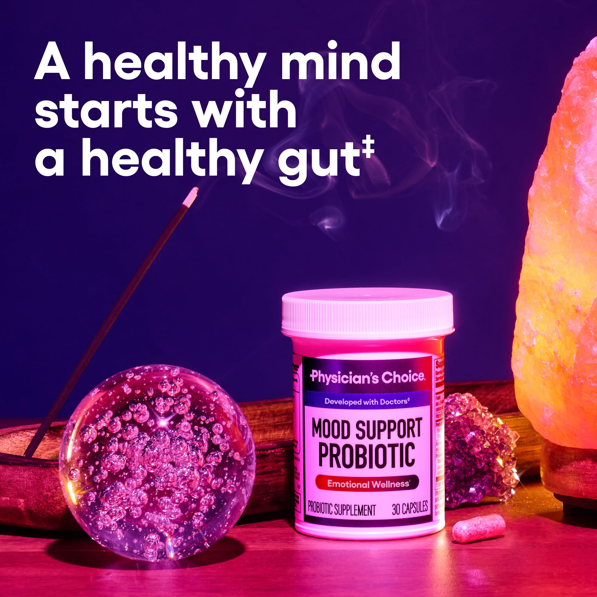 Physician's CHOICE Mood Probiotic bottle with measuring spoon