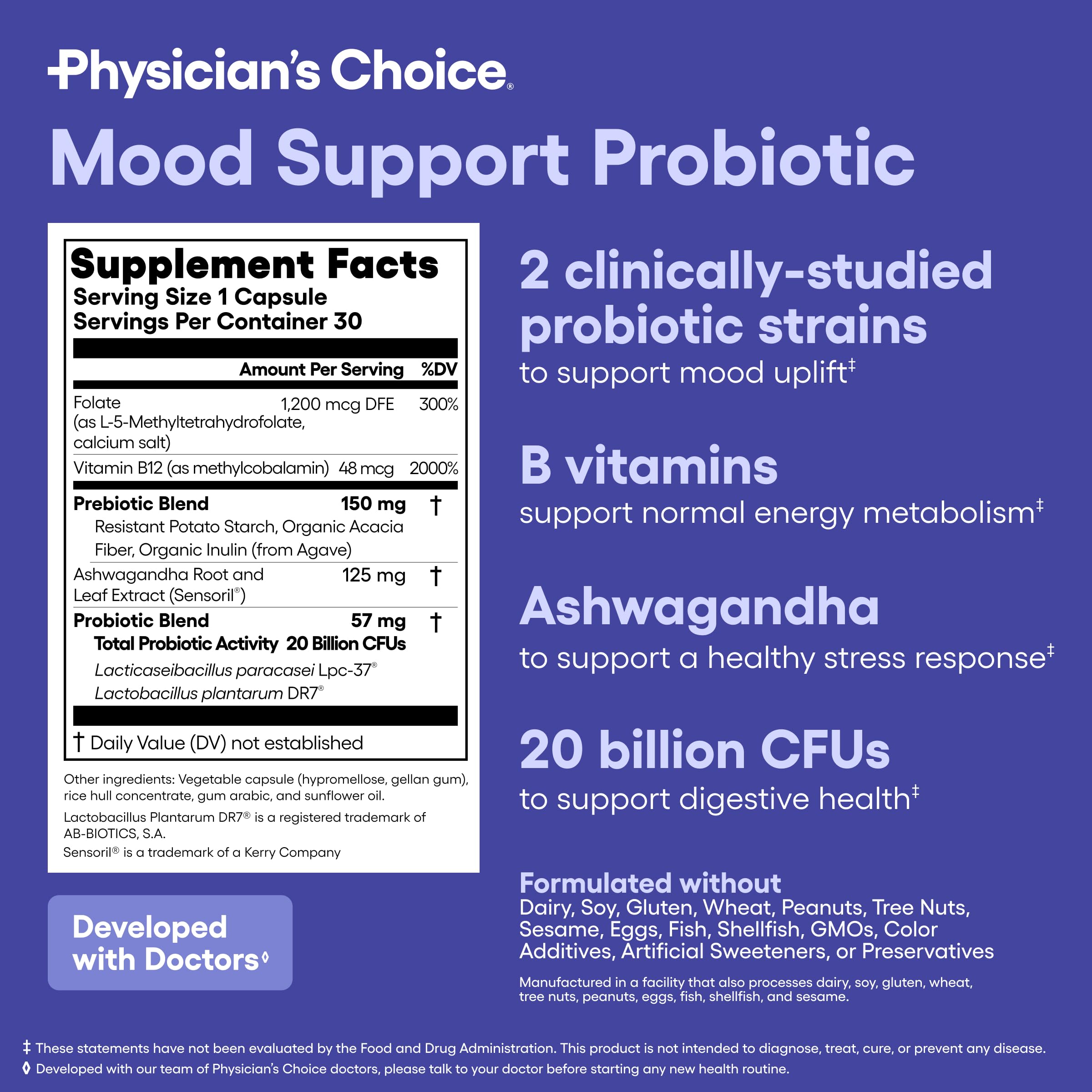 Physician's CHOICE Mood Probiotic bottle with natural background