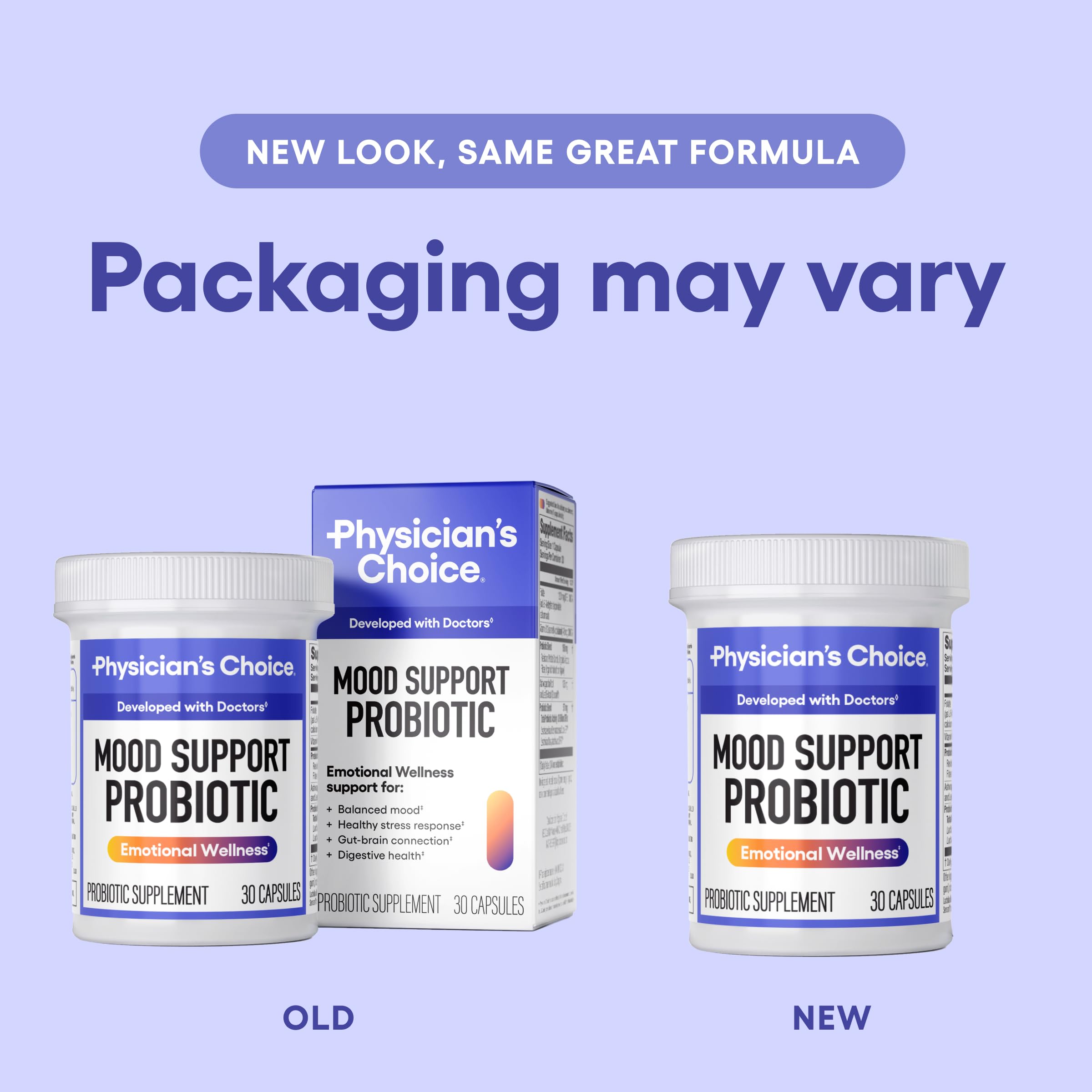 Physician's CHOICE Mood Probiotic capsule on wooden table