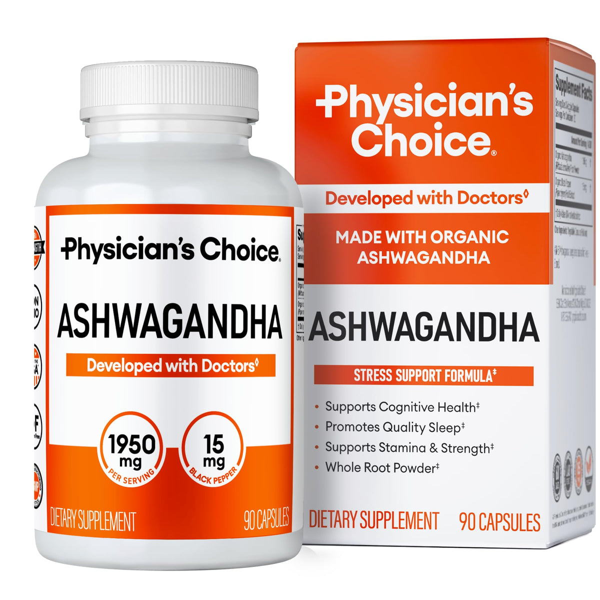 Physician's CHOICE Organic Ashwagandha Capsules bottle front view