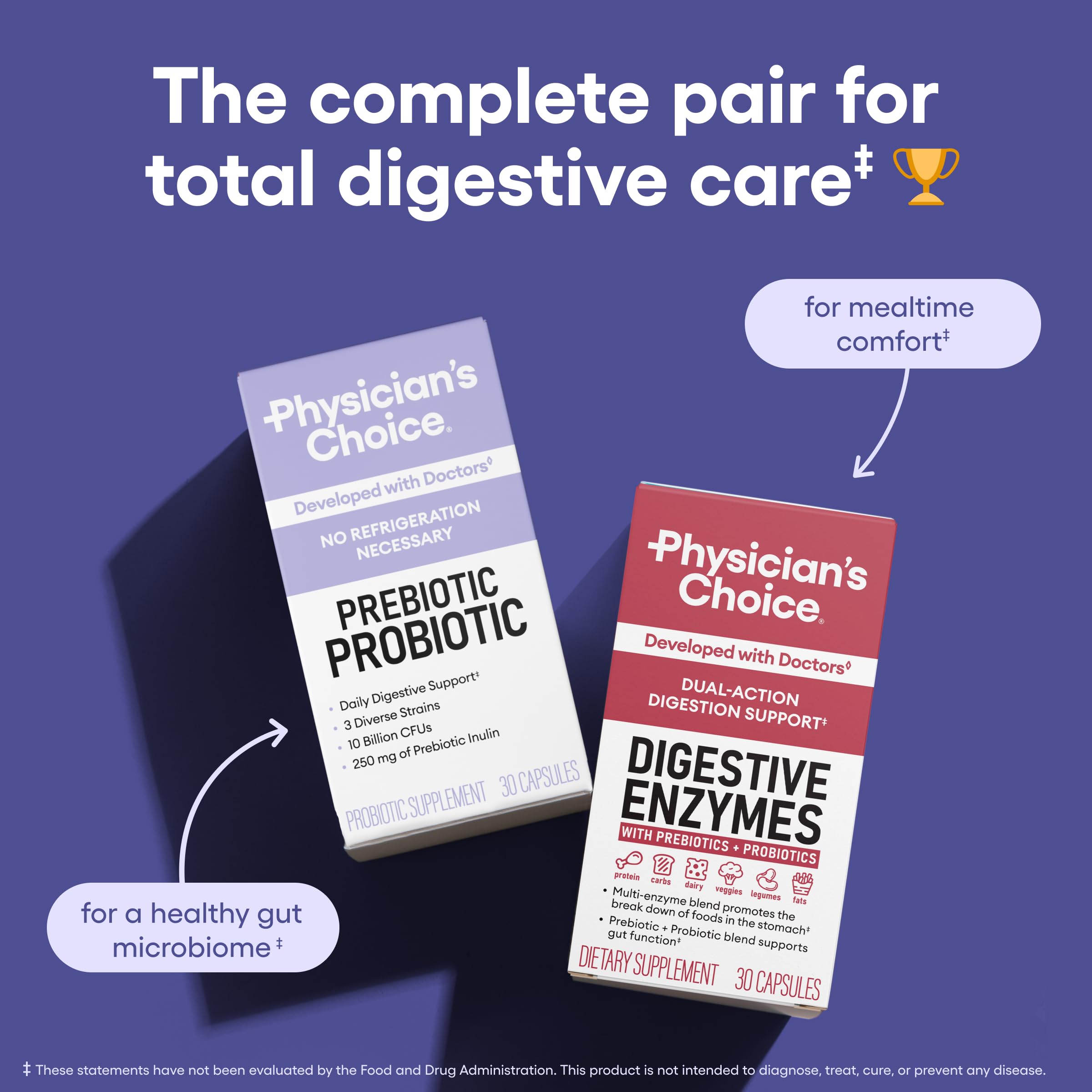 Physician's CHOICE Prebiotic Probiotic Combo 68g capsule in hand