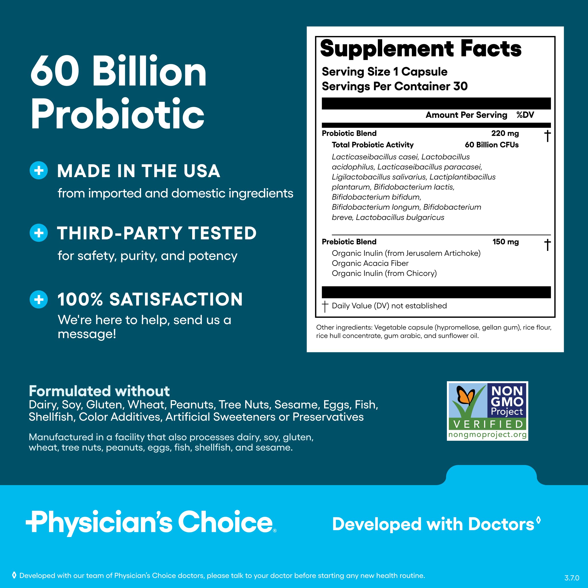Physician's CHOICE Probiotic 60 Billion CFU back view of bottle