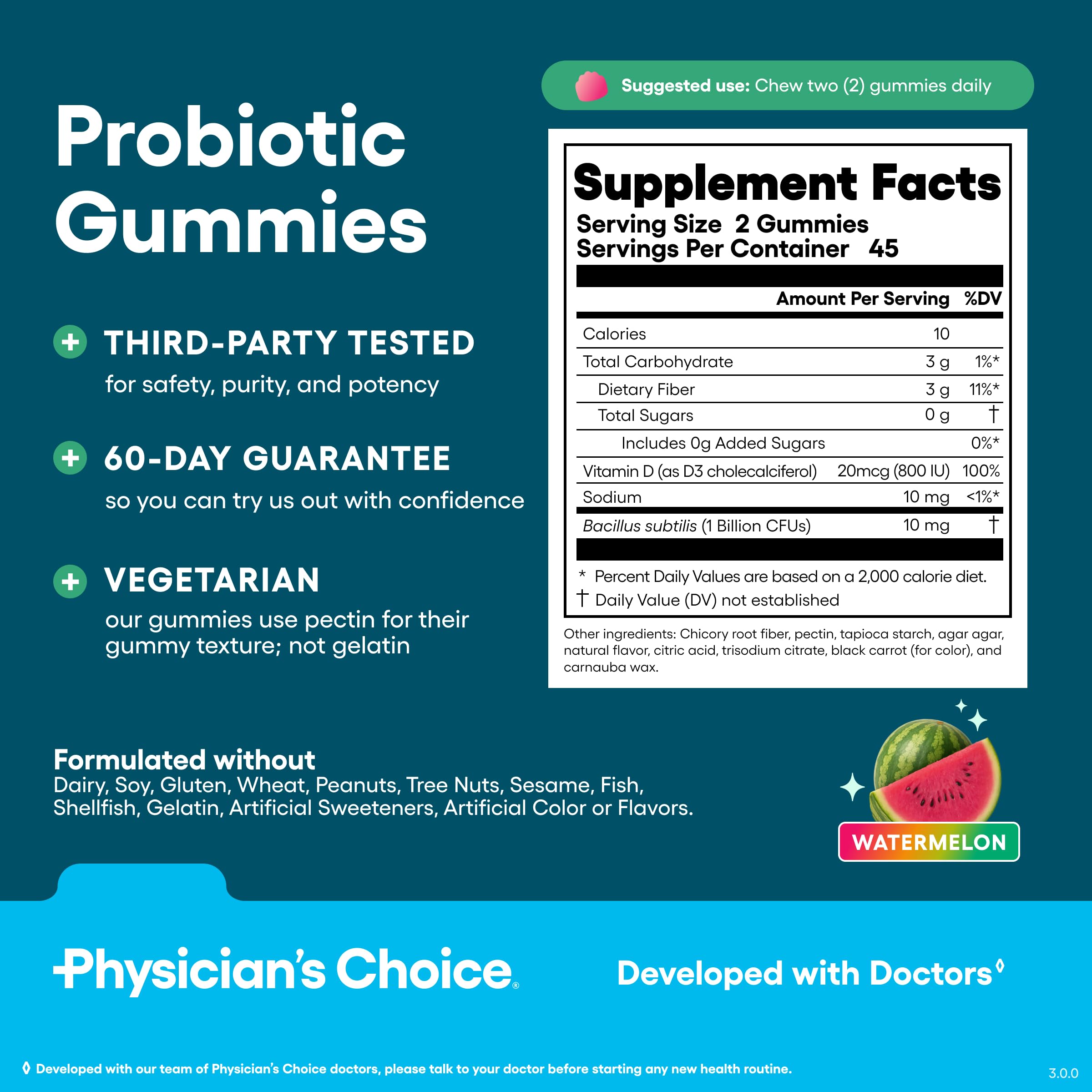 Physician's CHOICE Probiotic Gummies 225g side view