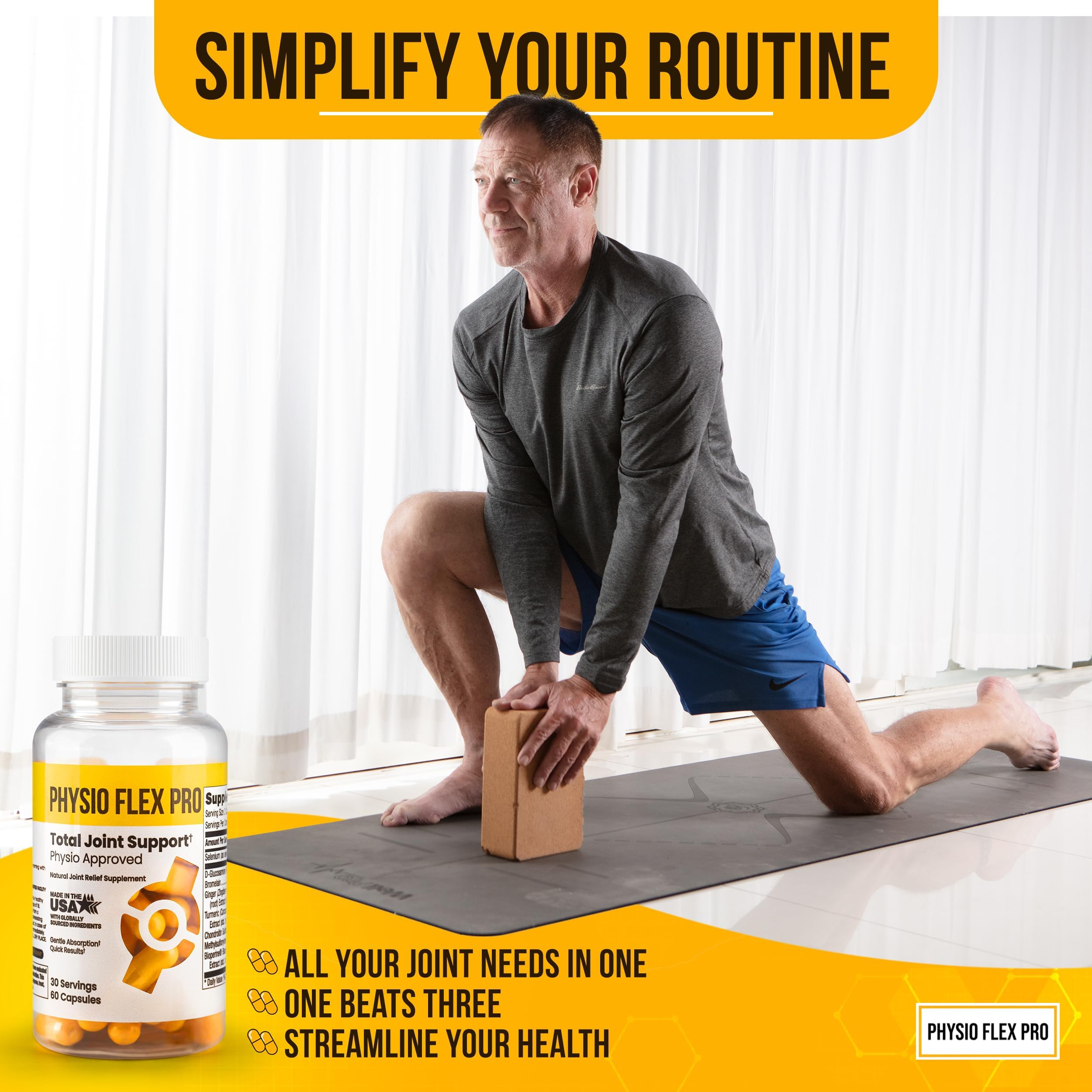 Physio Flex Pro Chondroitin Joint Support Supplement 90 Capsules on a wooden table