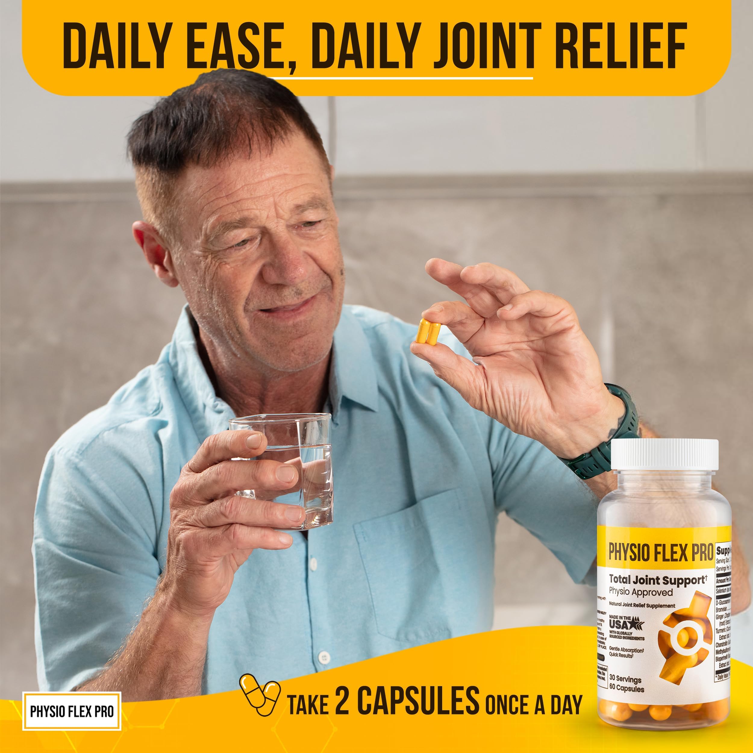 Physio Flex Pro Chondroitin Joint Support Supplement 90 Capsules with a measuring spoon