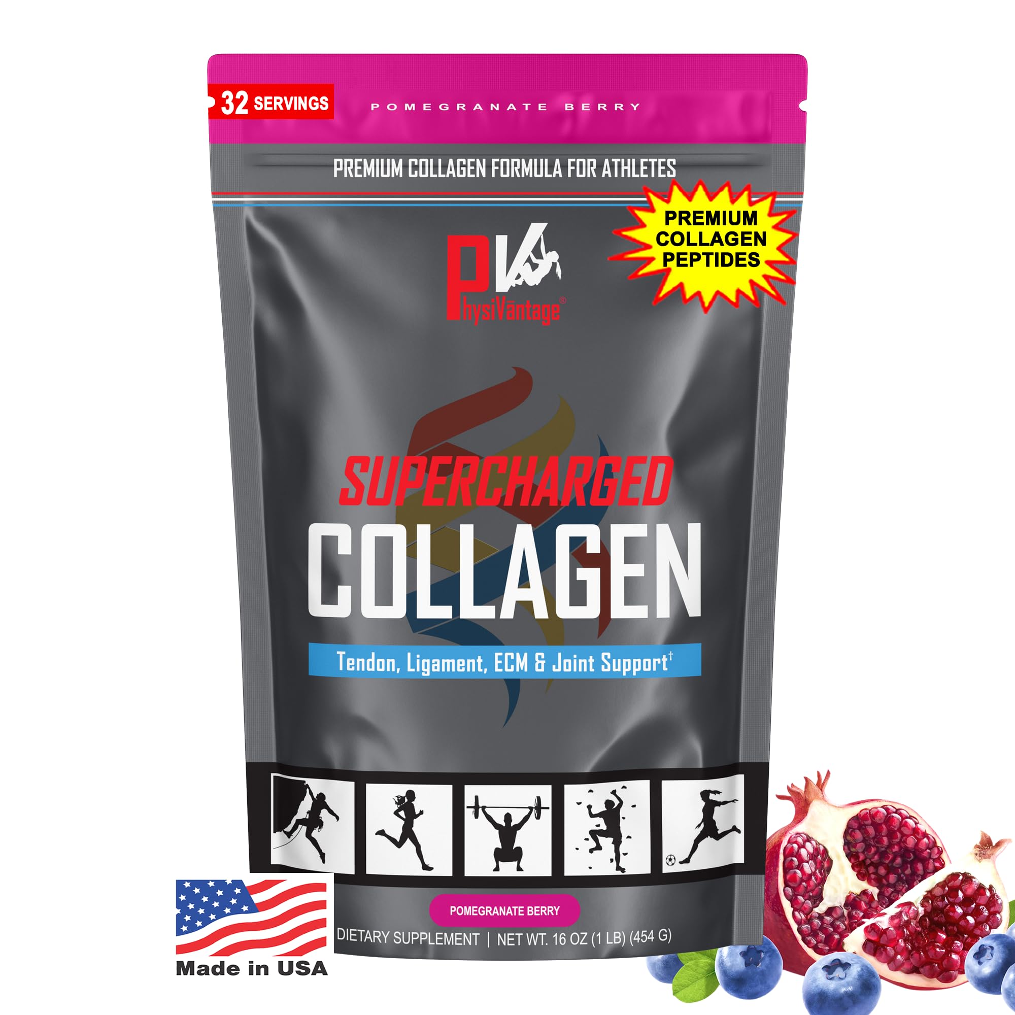 PhysiVantage Supercharged Collagen 454g front view packaging