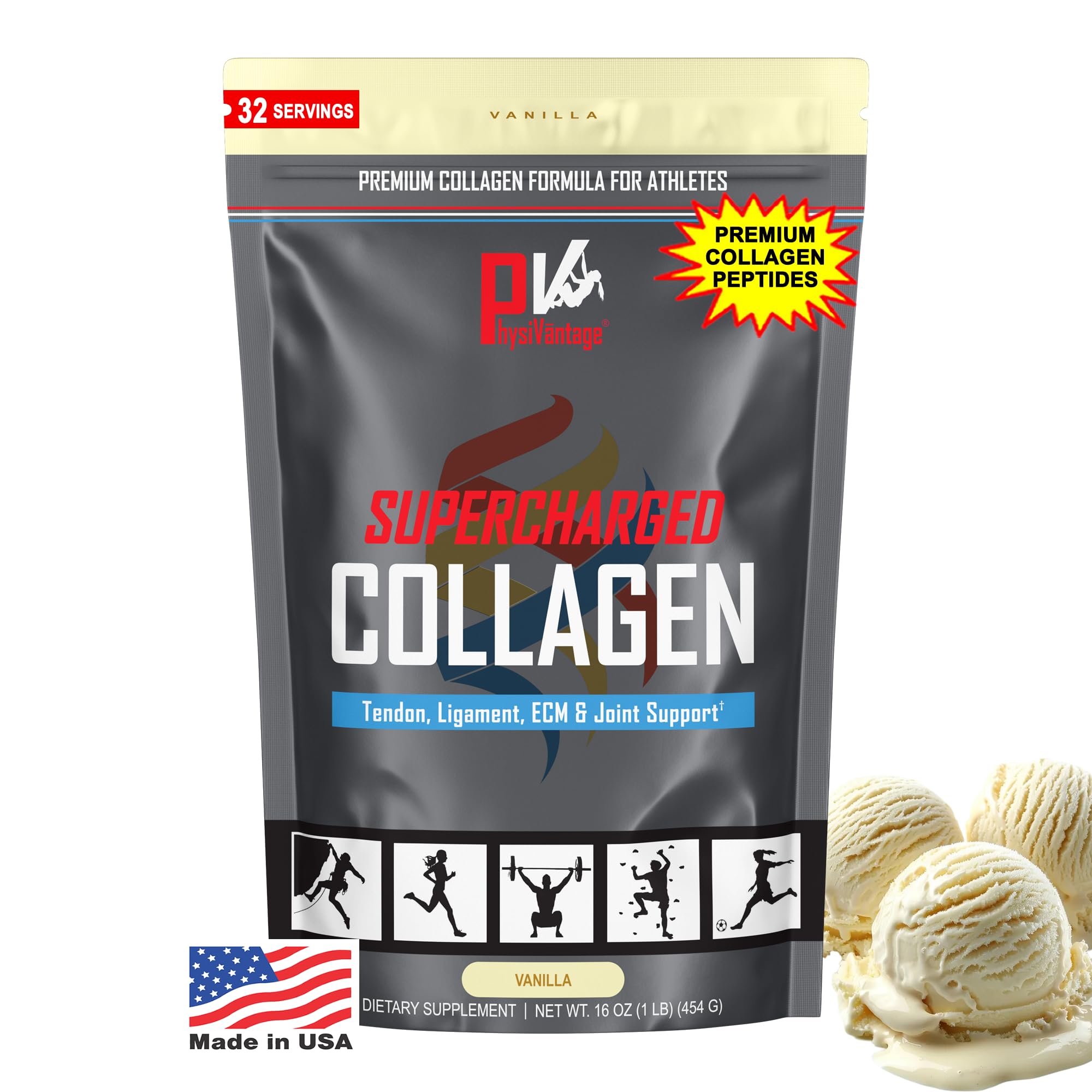 PhysiVantage Supercharged Collagen Powder 454g front view
