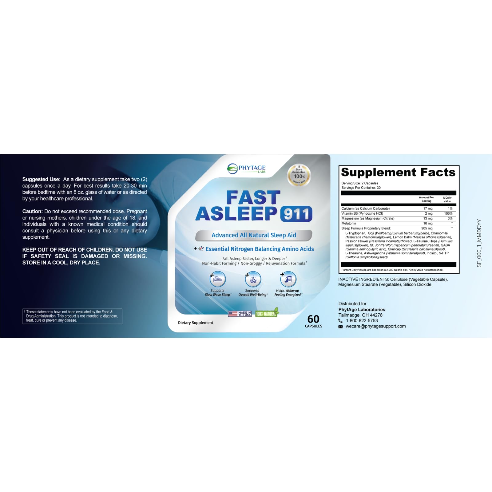 Phytage Labs Fast Asleep 911 packaging details