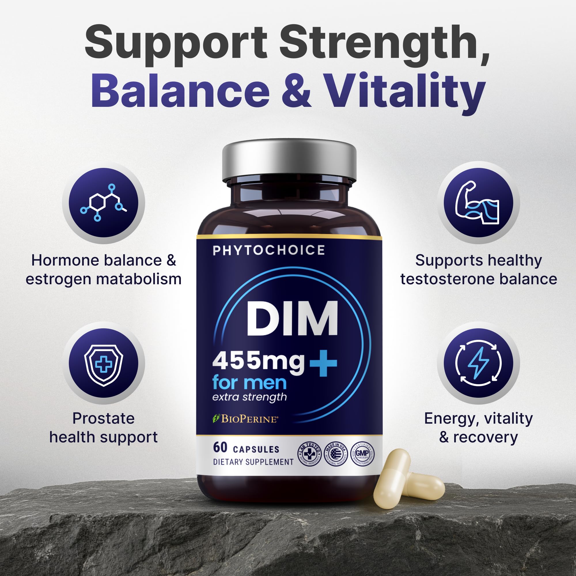 PHYTOCHOICE DIM Supplement for Men 350mg side view of bottle