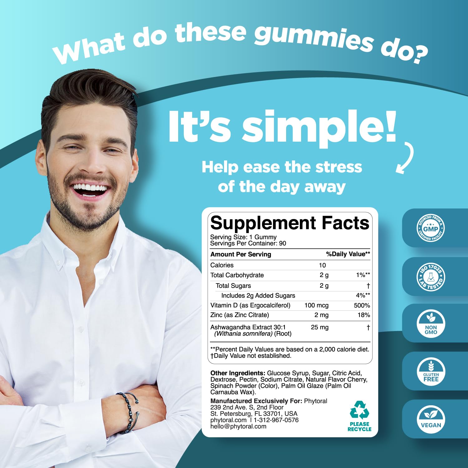 Phytoral Ashwagandha Gummies side view of packaging
