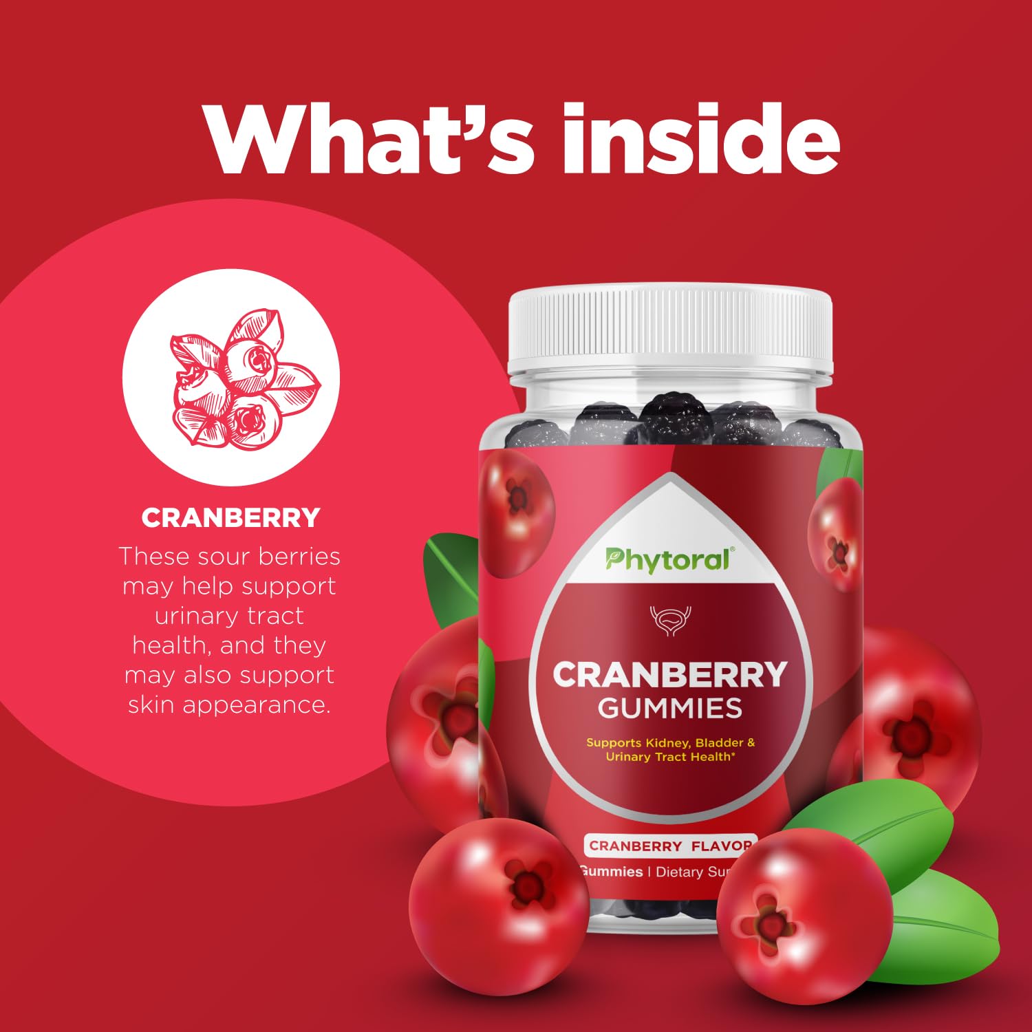Phytoral Cranberry Gummies nutritional information on back