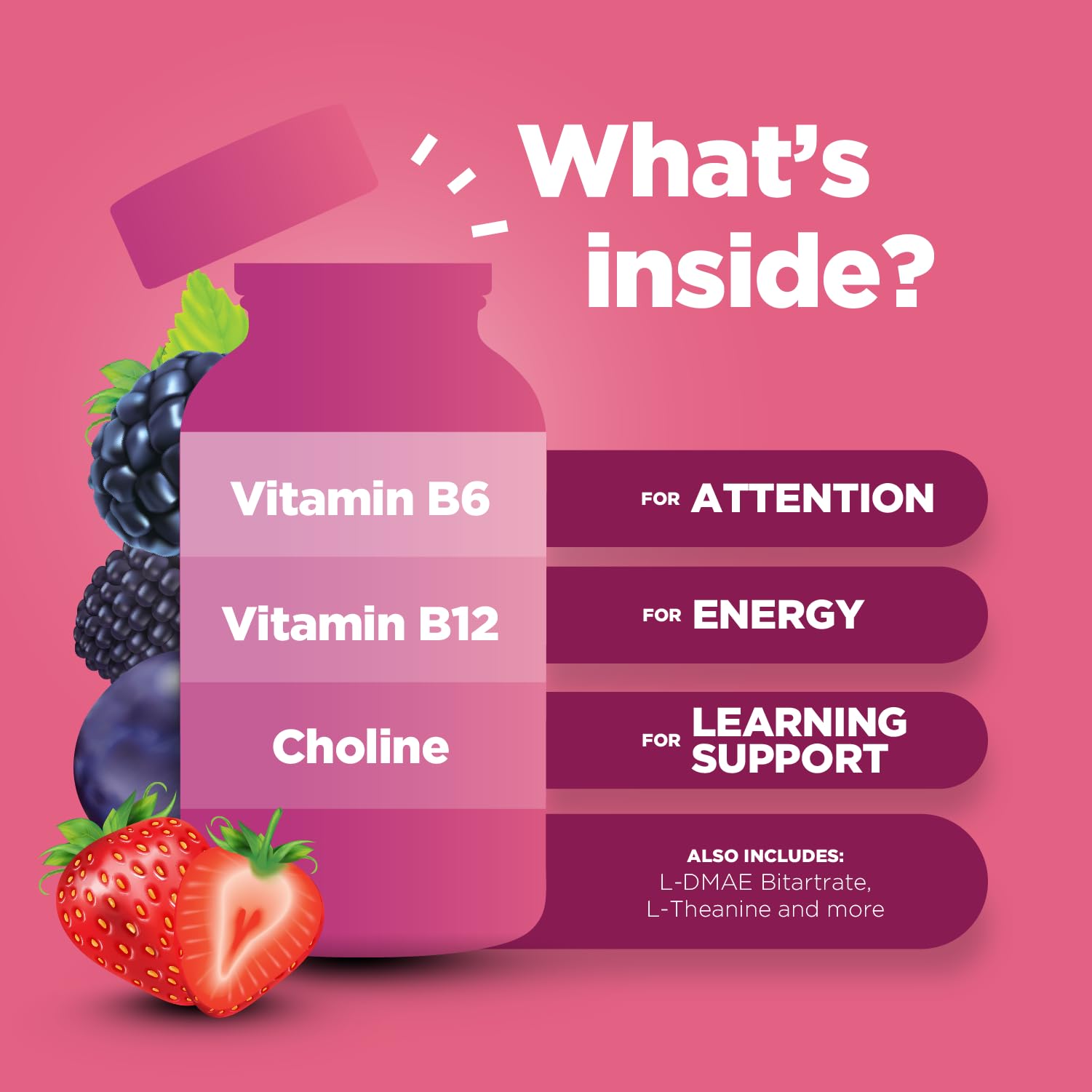 Phytoral Kids Brain Support Gummies displayed with fruits