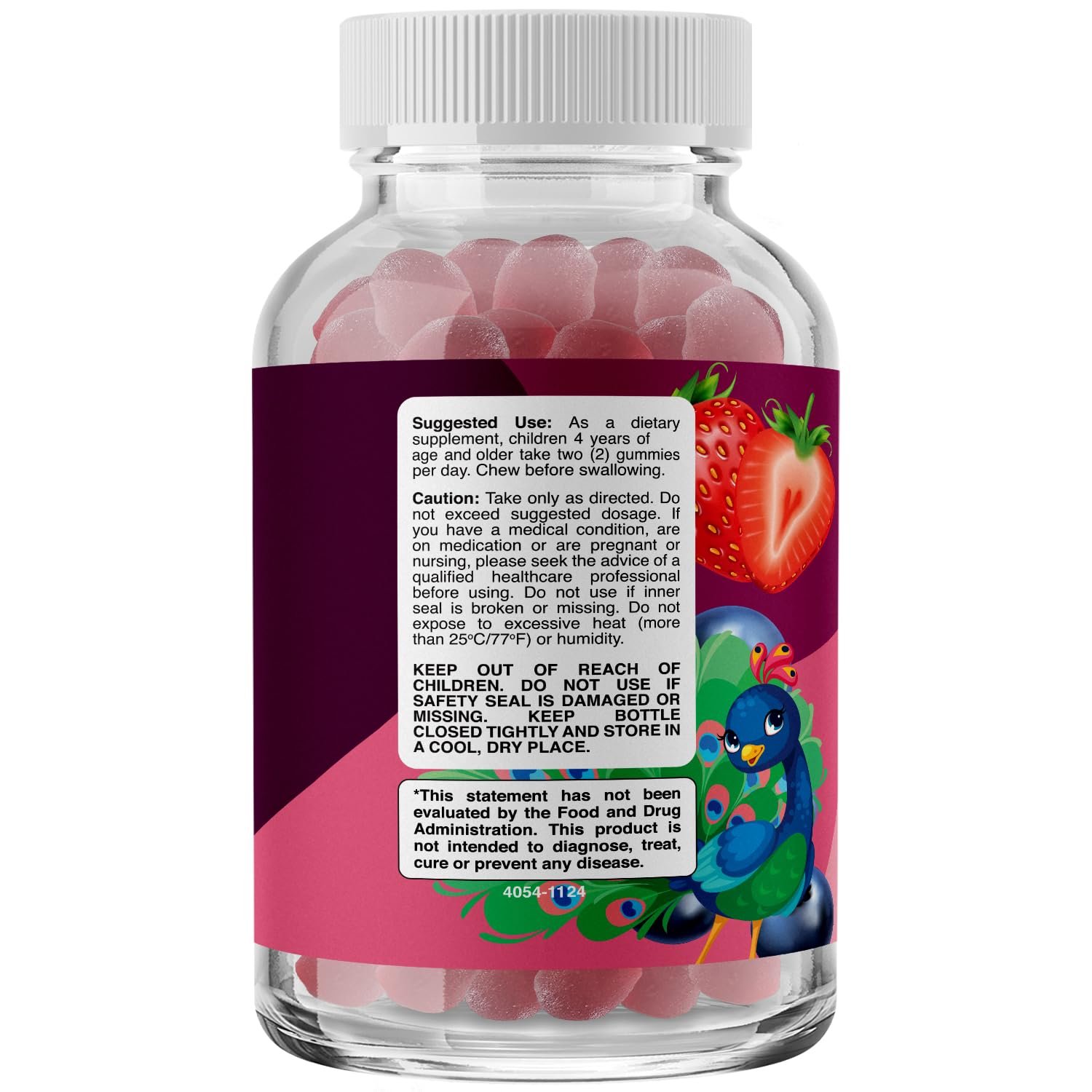 Phytoral Kids Brain Support Gummies side view showing nutritional information