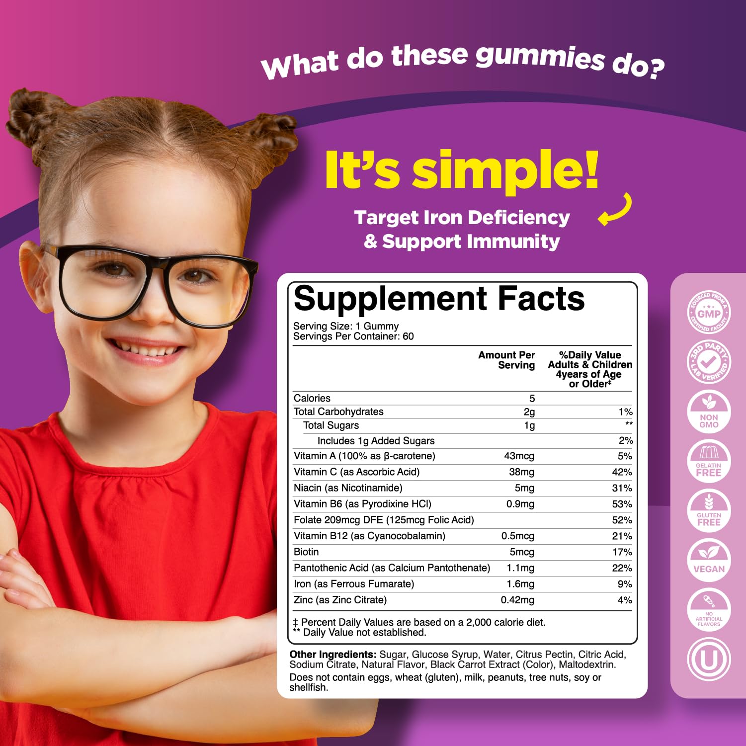 Phytoral Kids Chewable Iron Multivitamin Gummies side view