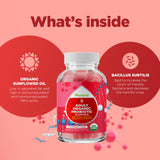 Phytoral Organic Probiotic Gummies displayed with fresh herbs
