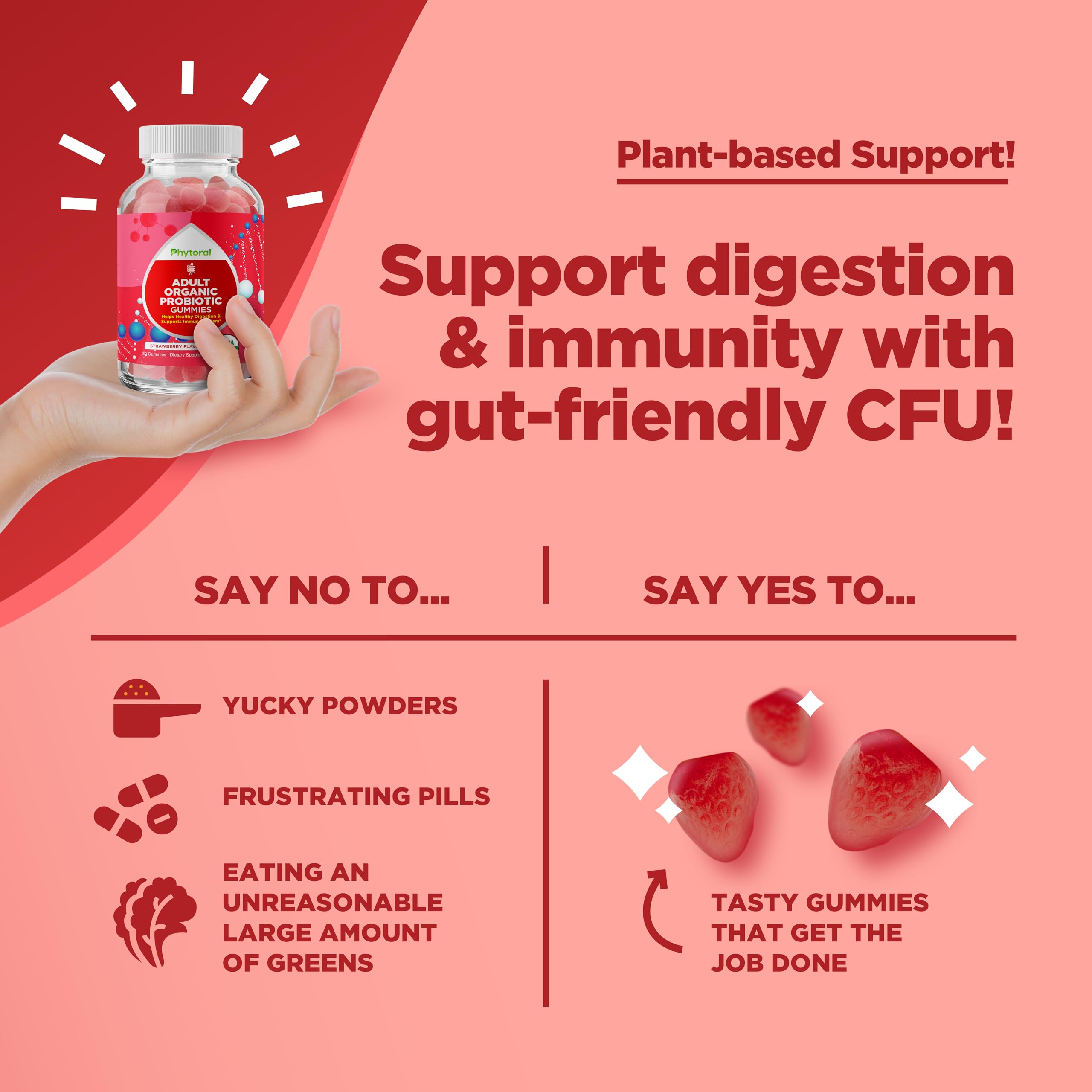 Phytoral Organic Probiotic Gummies packaging with nutritional information