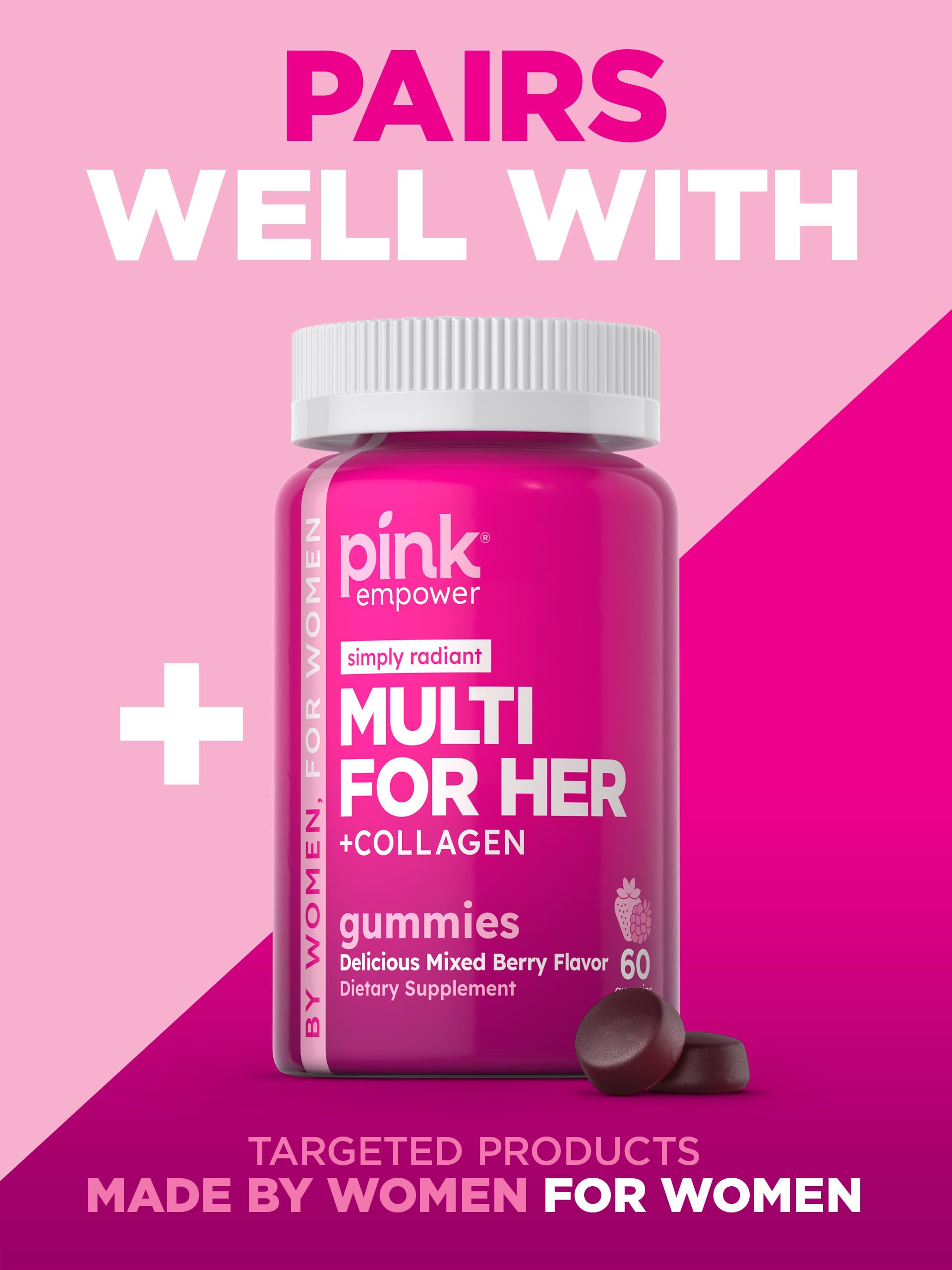 PINK Biotin Gummies on a wooden table