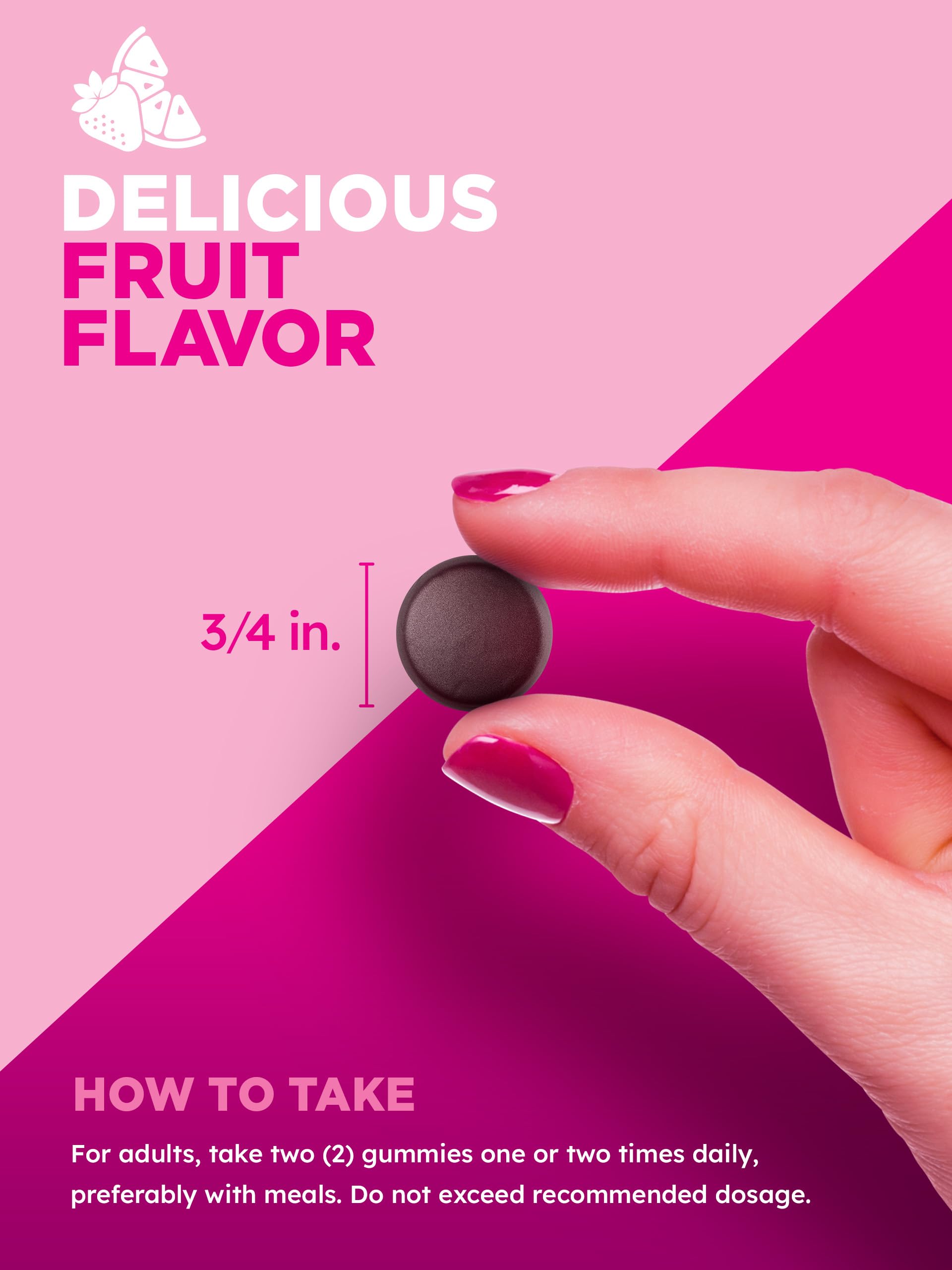 PINK Biotin Gummies with a hand holding a gummy