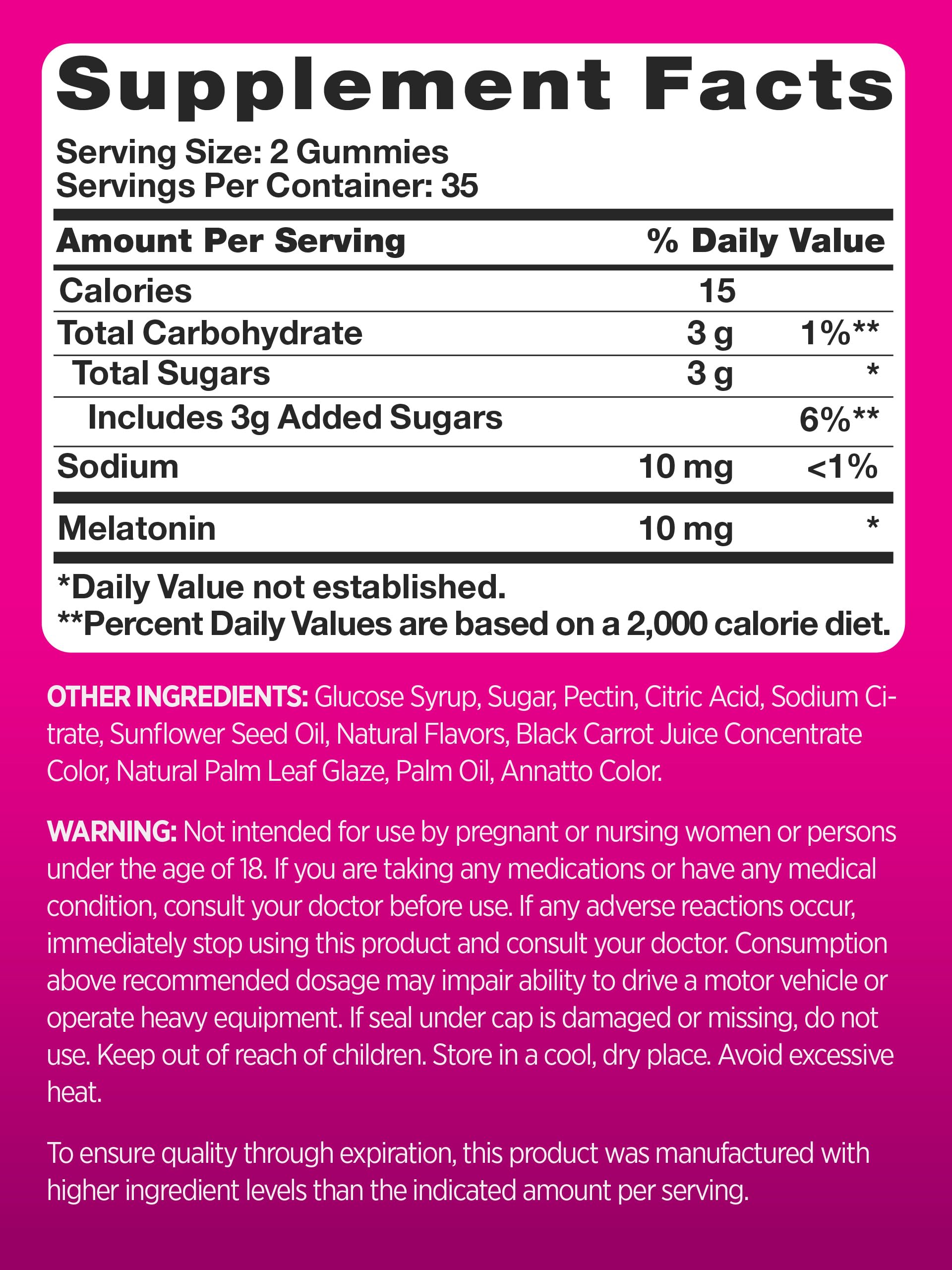 PINK Melatonin Gummies 10mg packaging with mixed berry flavour