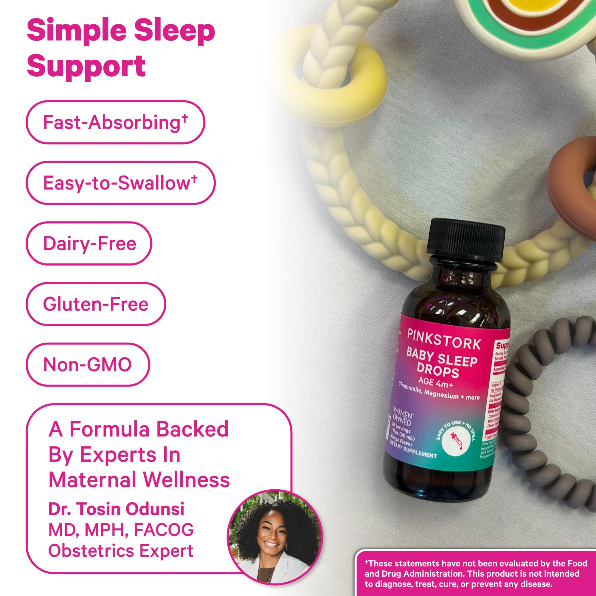 Pink Stork Baby Sleep Drops 1 oz with measuring dropper