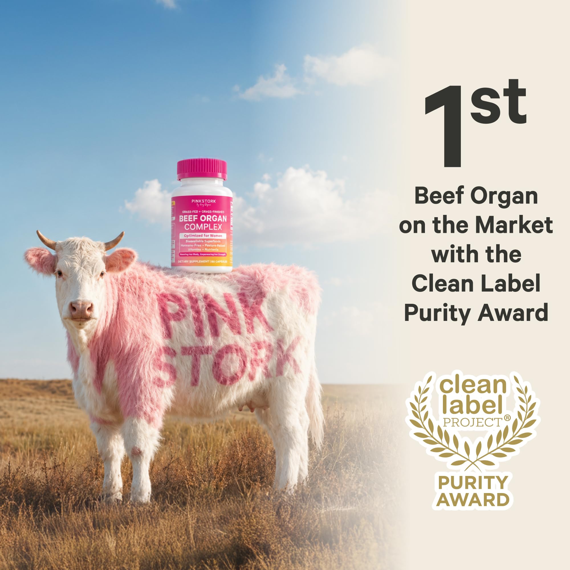 Pink Stork Beef Liver Capsules 350mg with packaging