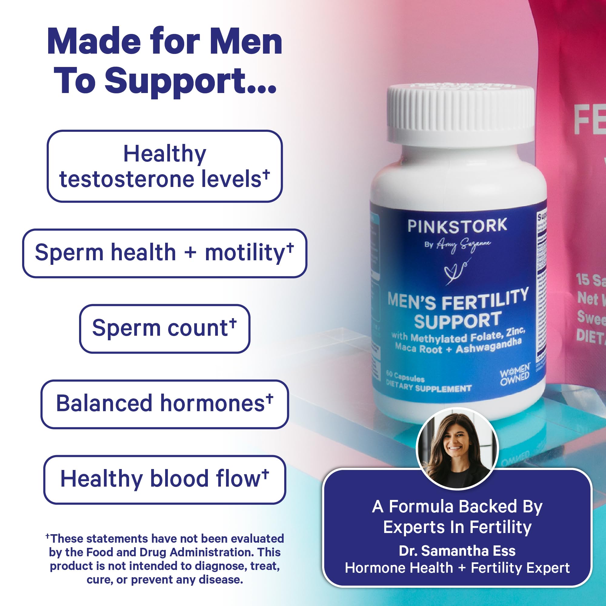 Pink Stork Blue Stork Men's Fertility Support Capsules with packaging